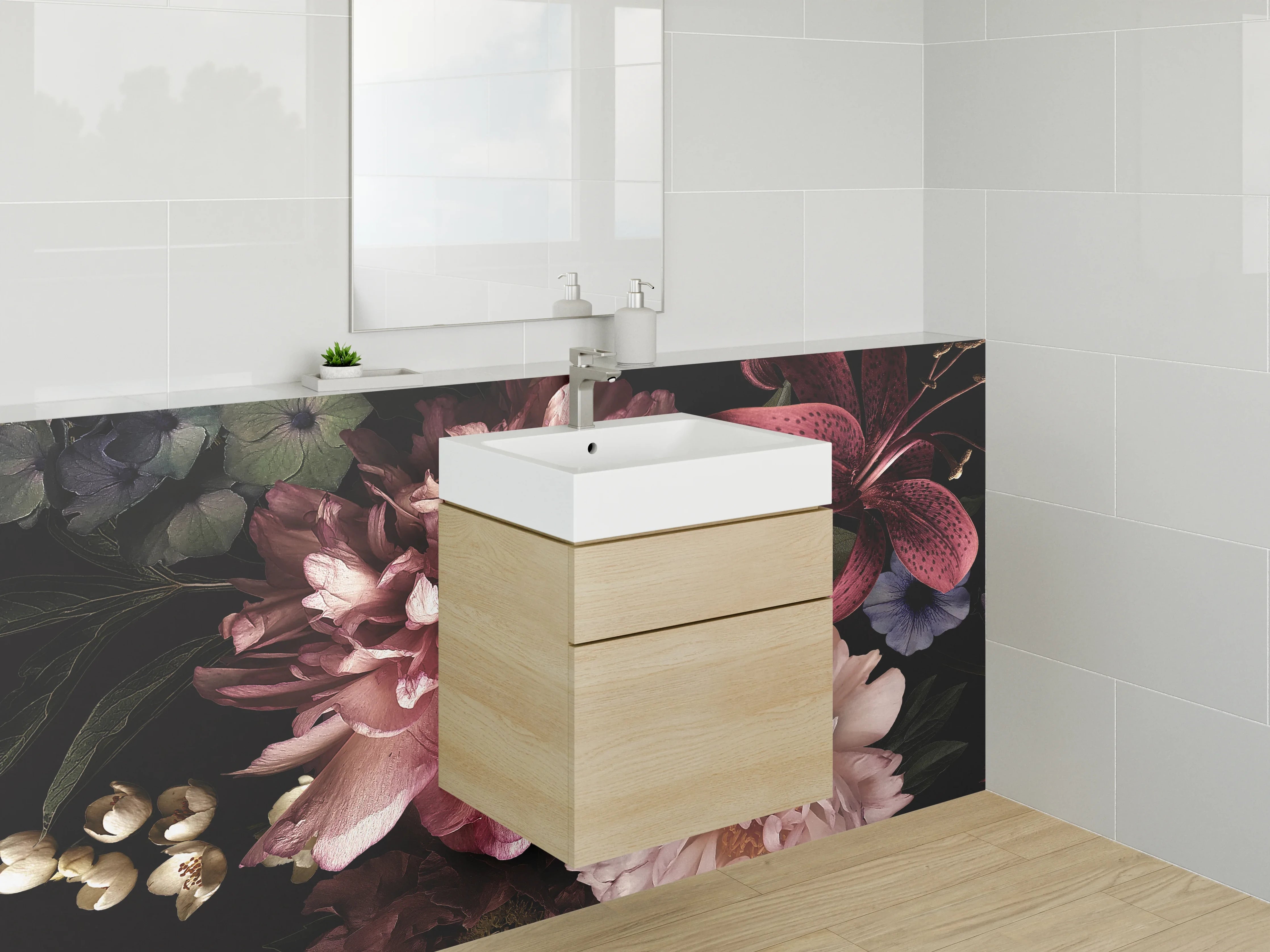 Waschbecken-Rückwand - Dunkle Blumenpracht Vintage Kunstmotiv