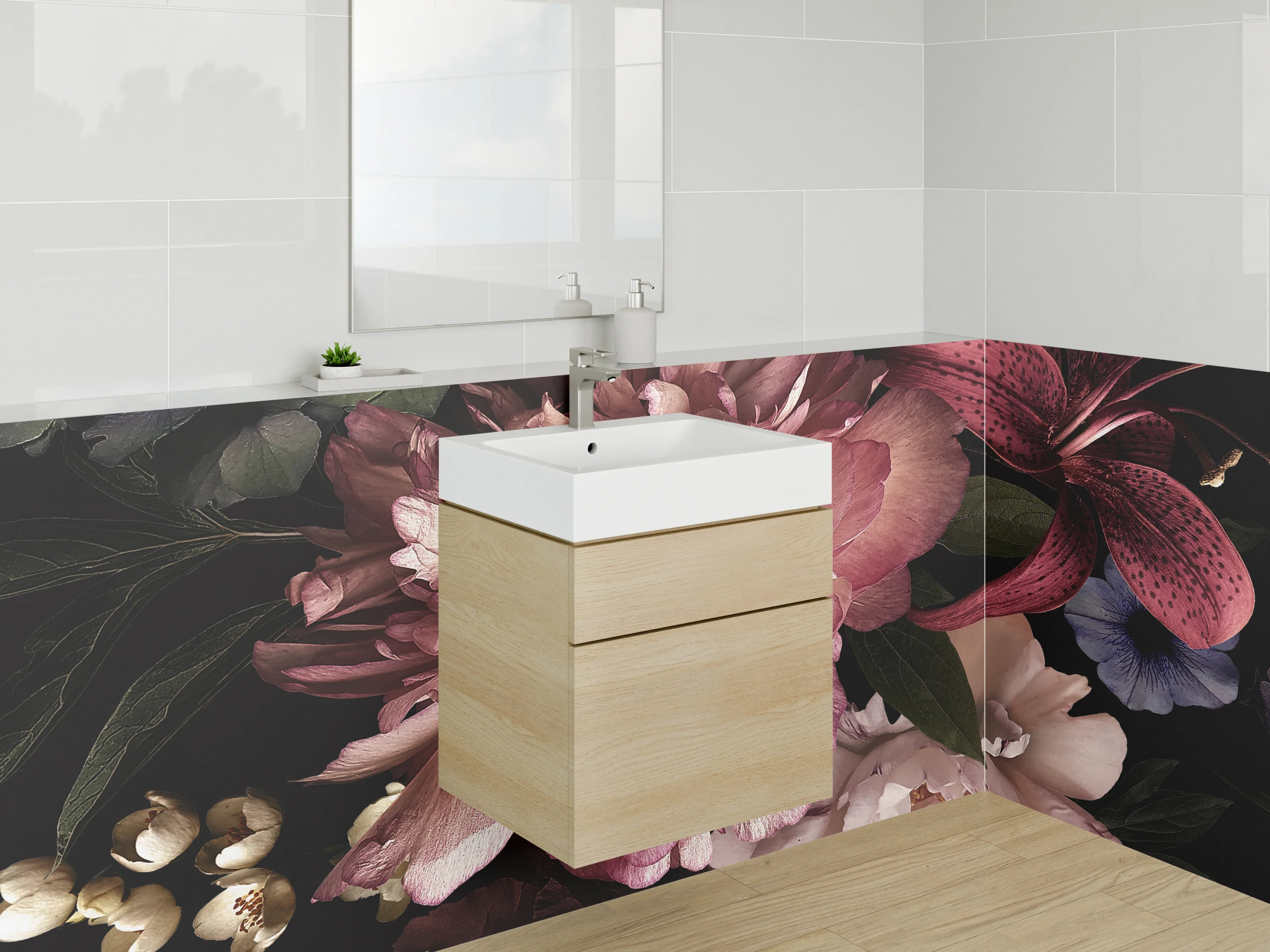 Waschbecken-Rückwand - Dunkle Blumenpracht Vintage Kunstmotiv