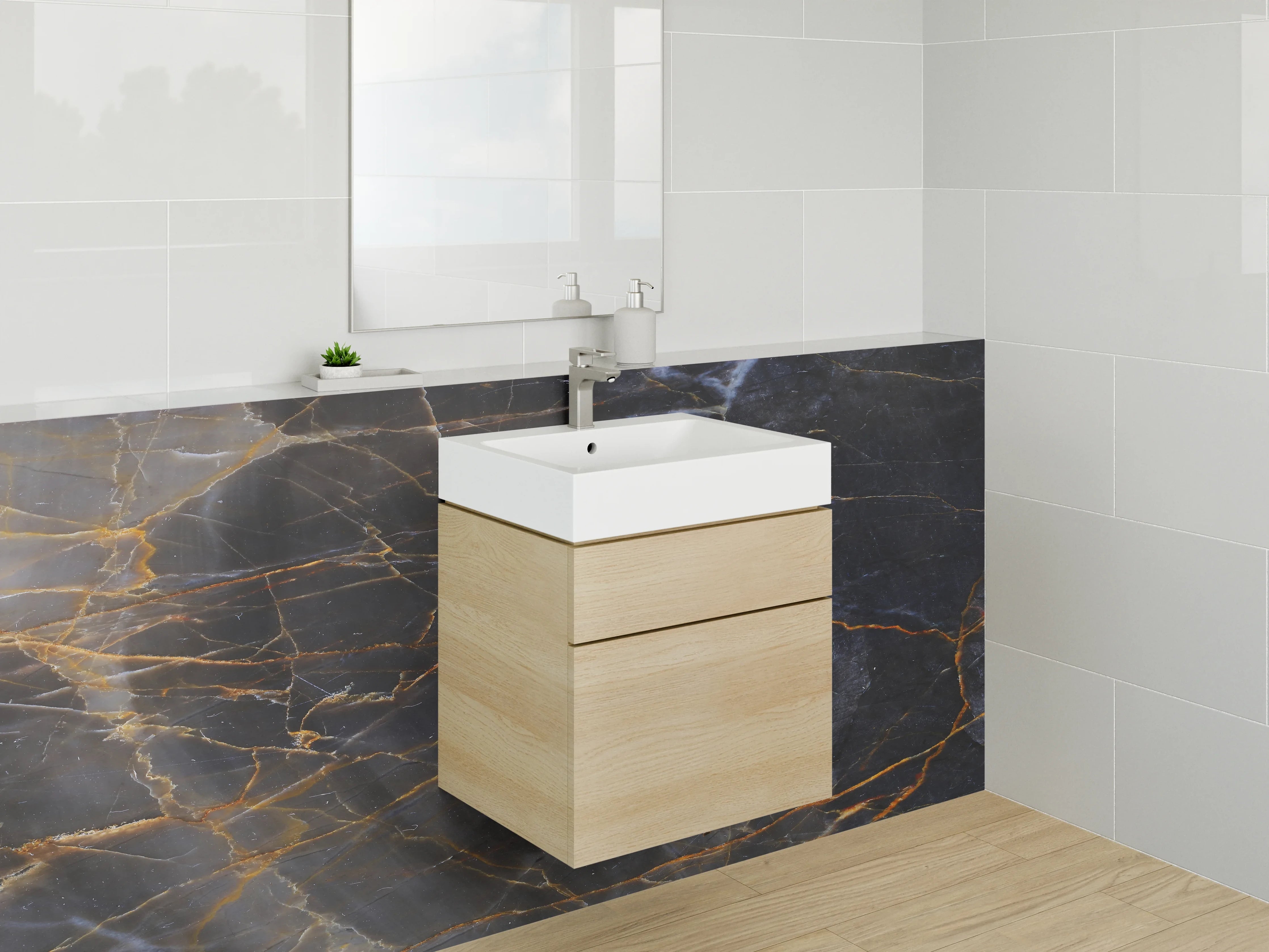 Waschbecken-Rückwand - Dunkle Eleganz mit goldenen Adern