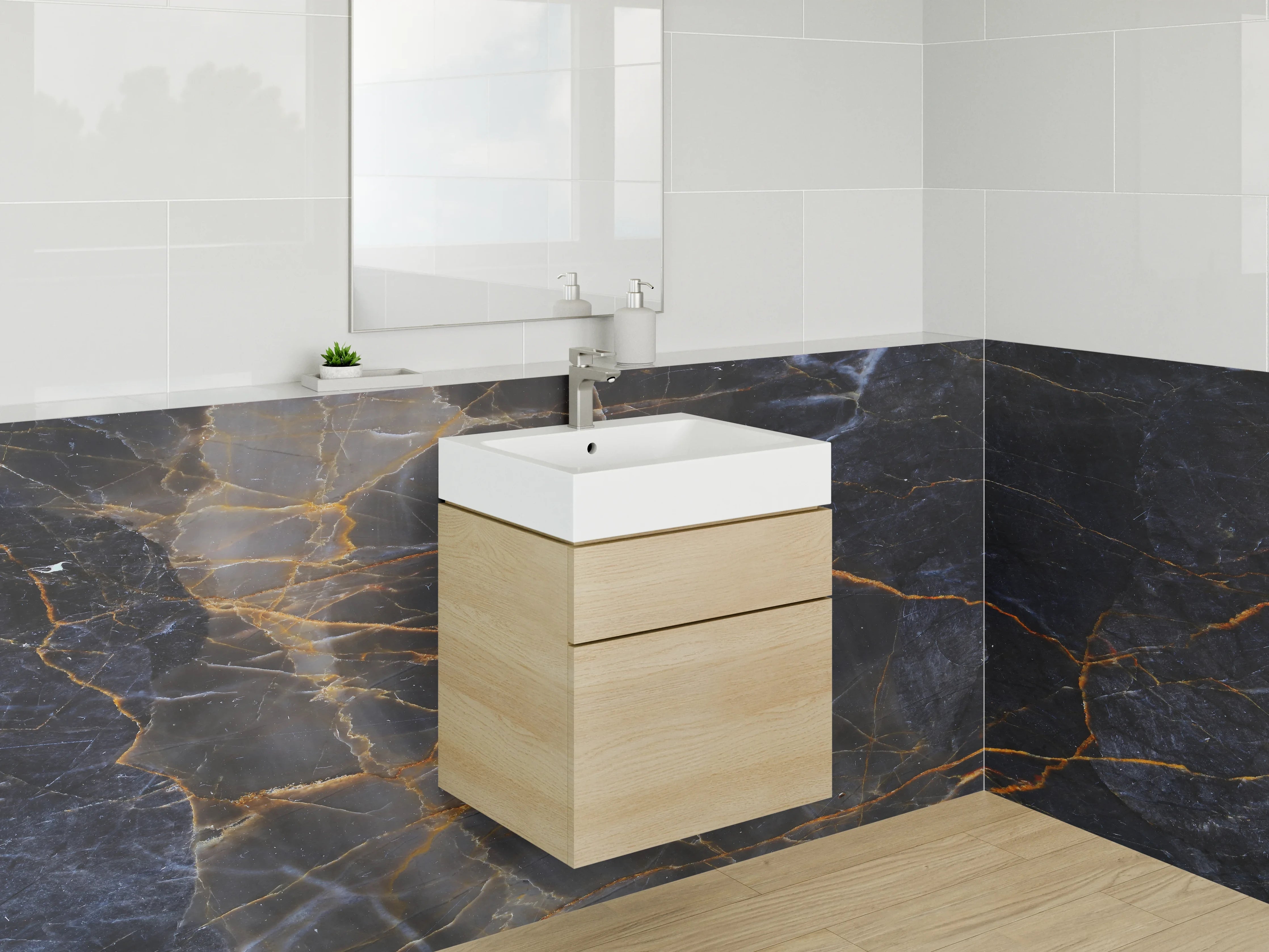 Waschbecken-Rückwand - Dunkle Eleganz mit goldenen Adern