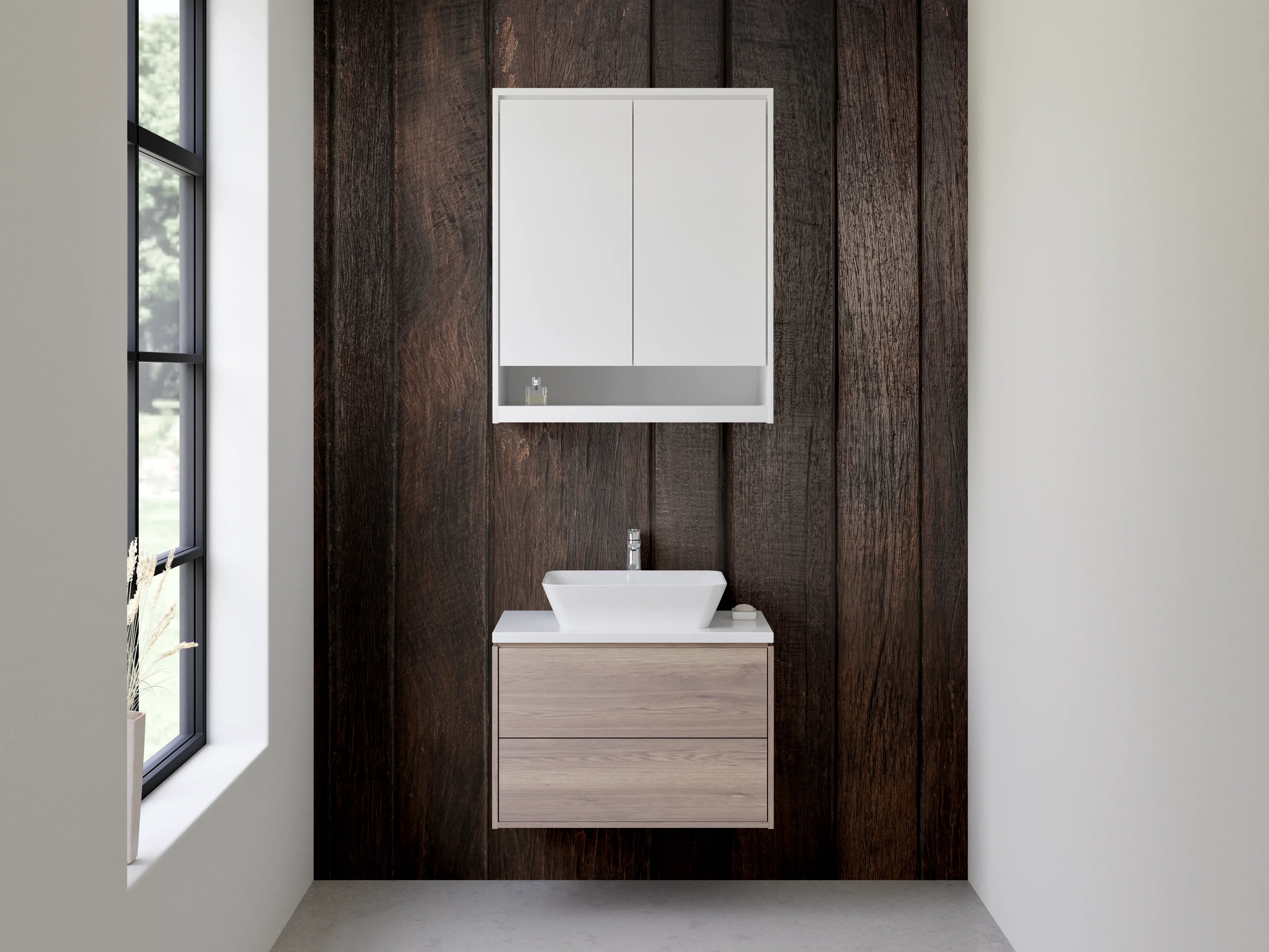 Waschbecken-Rückwand - Dunkle Holz-Optik für Rückwände