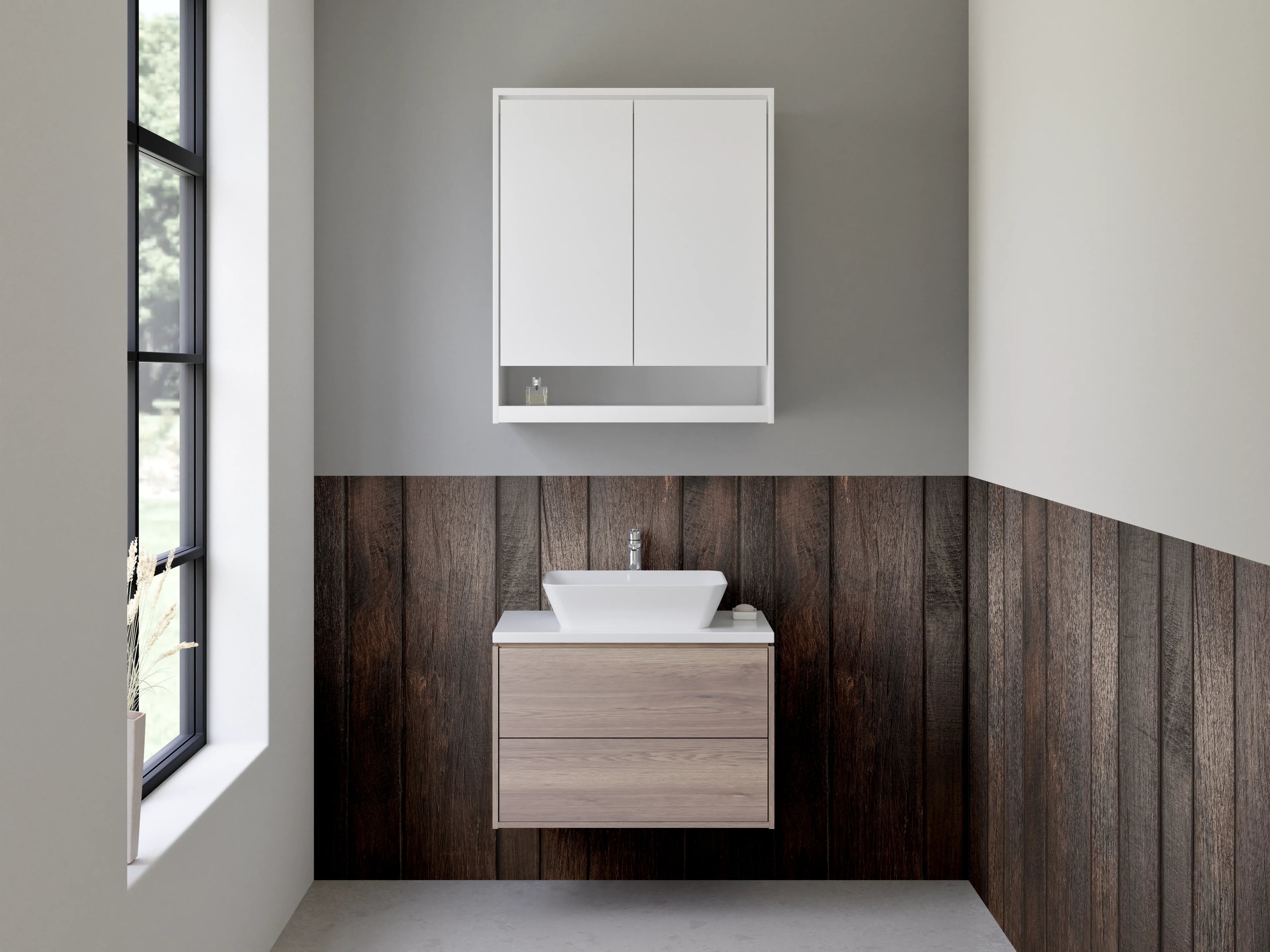 Waschbecken-Rückwand - Dunkle Holz-Optik für Rückwände