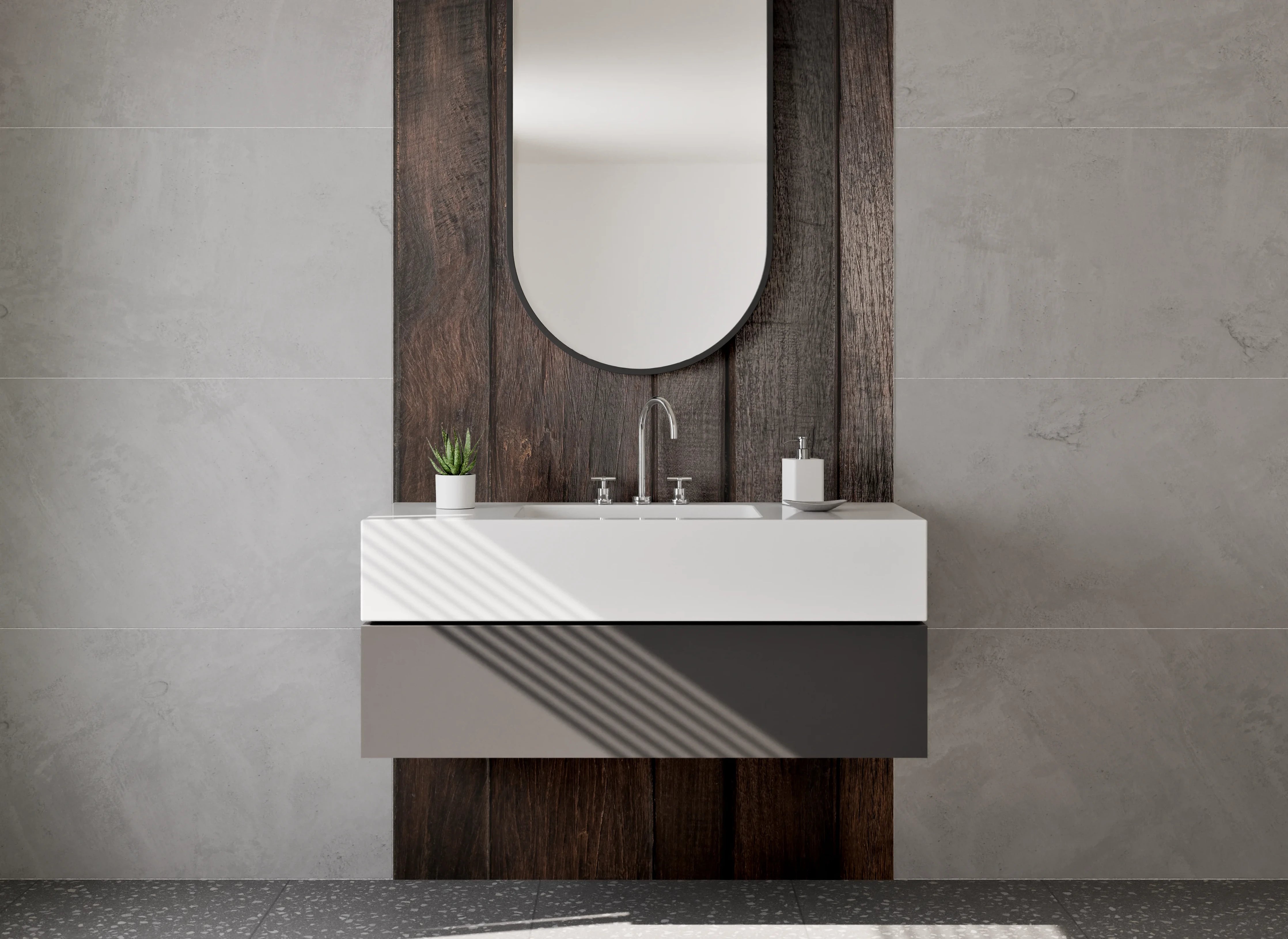 Waschbecken-Rückwand - Dunkle Holz-Optik für Rückwände