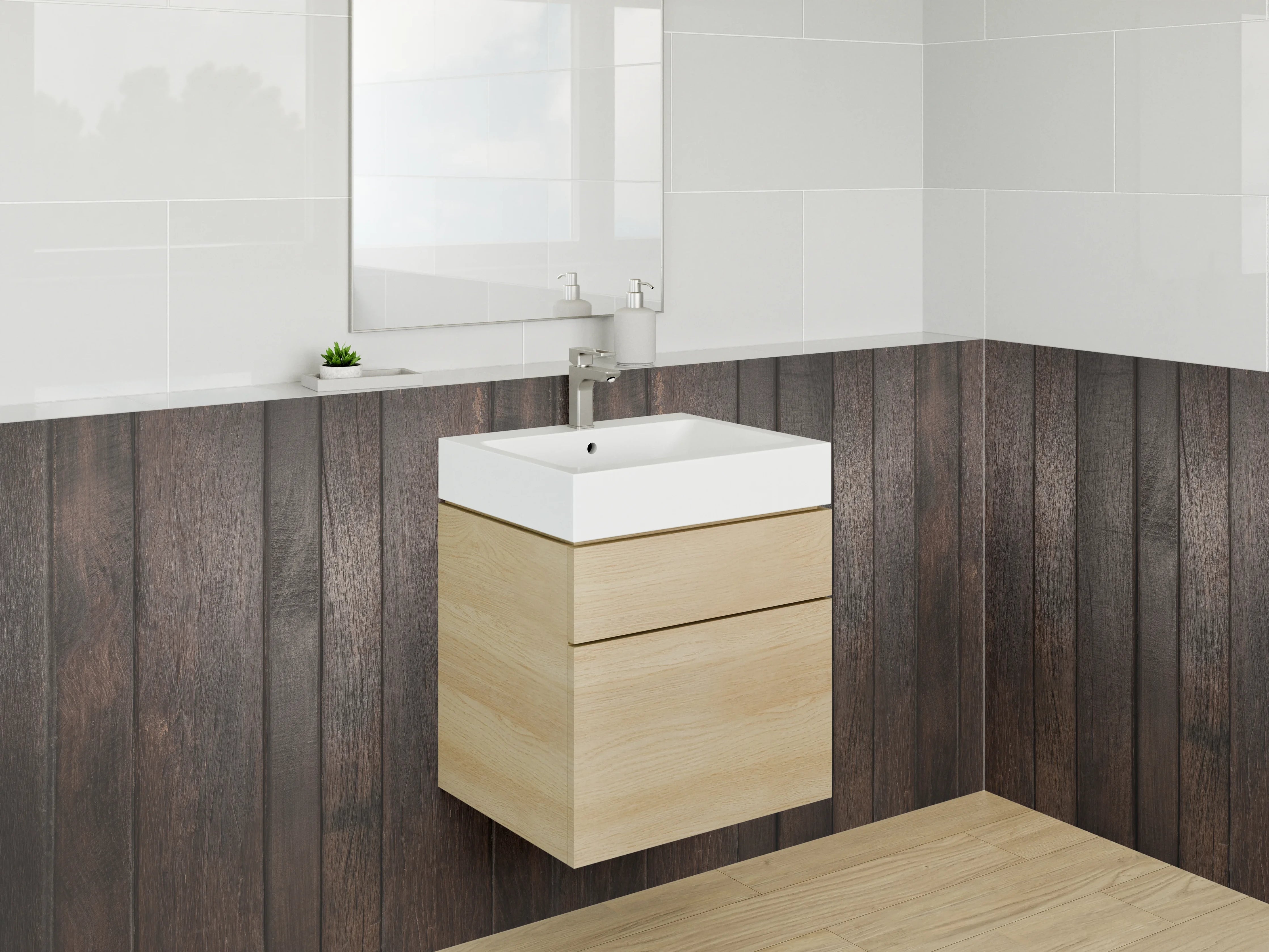 Waschbecken-Rückwand - Dunkle Holz-Optik für Rückwände