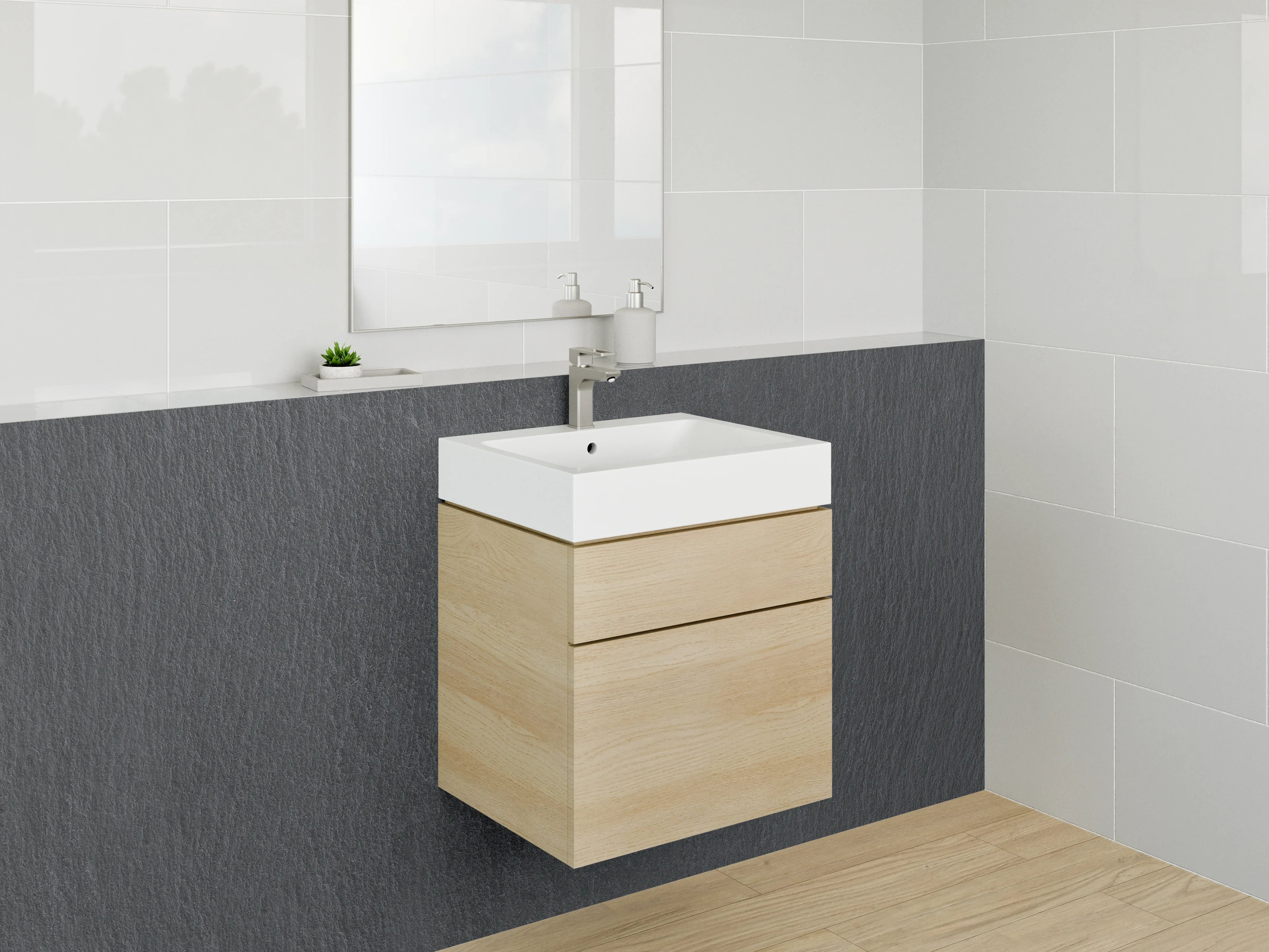 Waschbecken-Rückwand - Dunkle Holzmaserung mit subtiler Textur