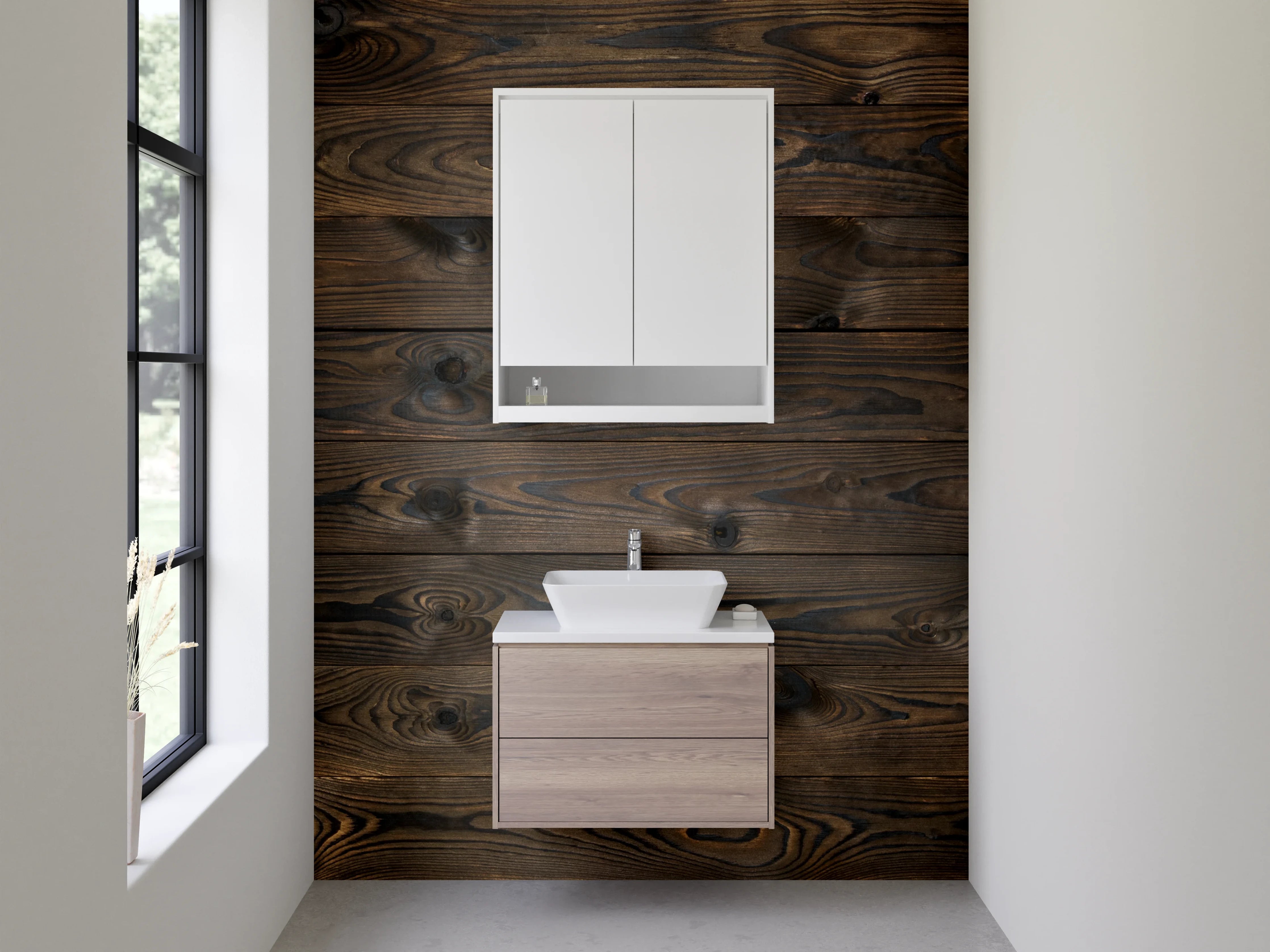 Waschbecken-Rückwand - Dunkle Holzoptik für Rückwände