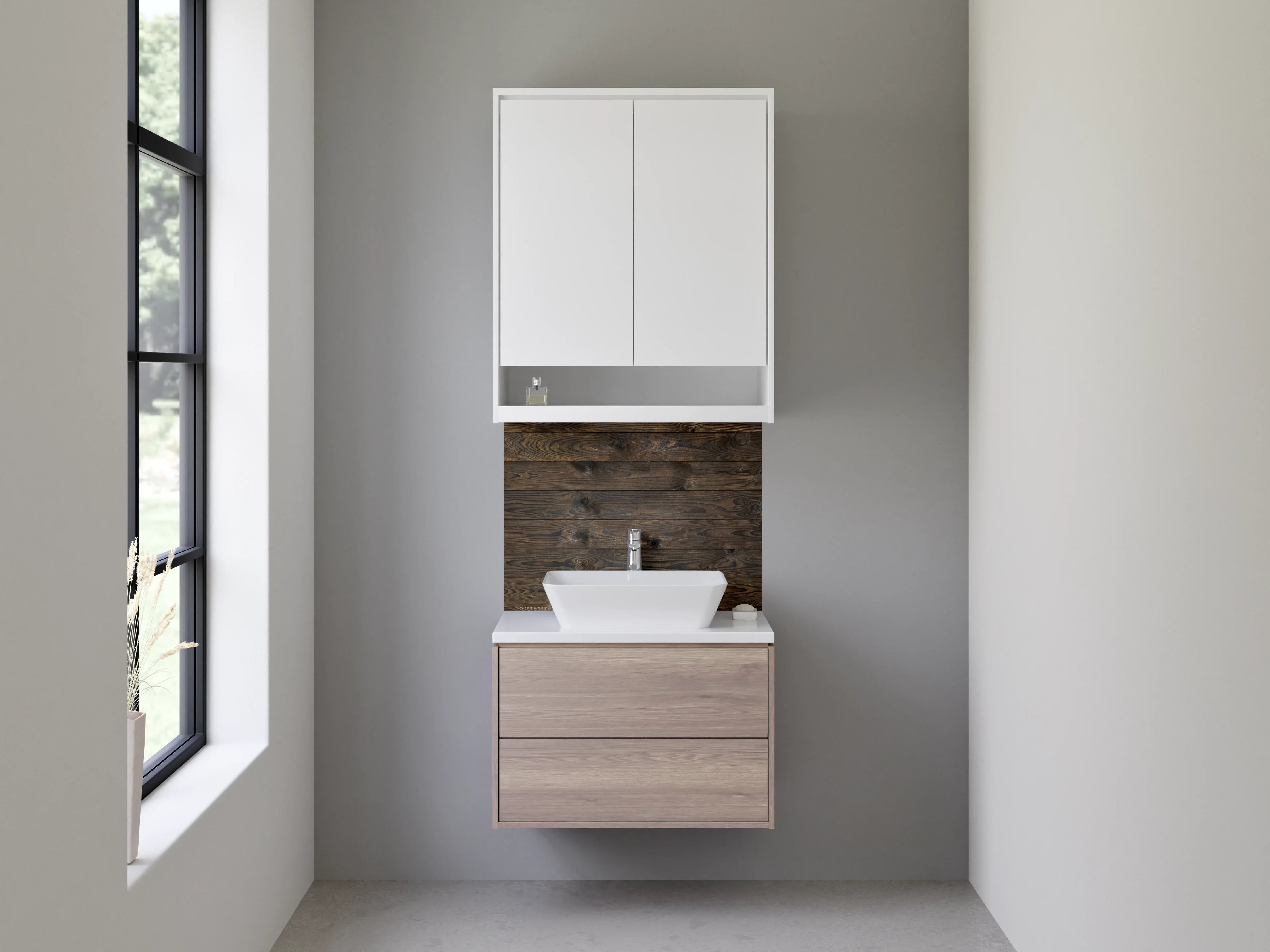 Waschbecken-Rückwand - Dunkle Holzoptik für Rückwände