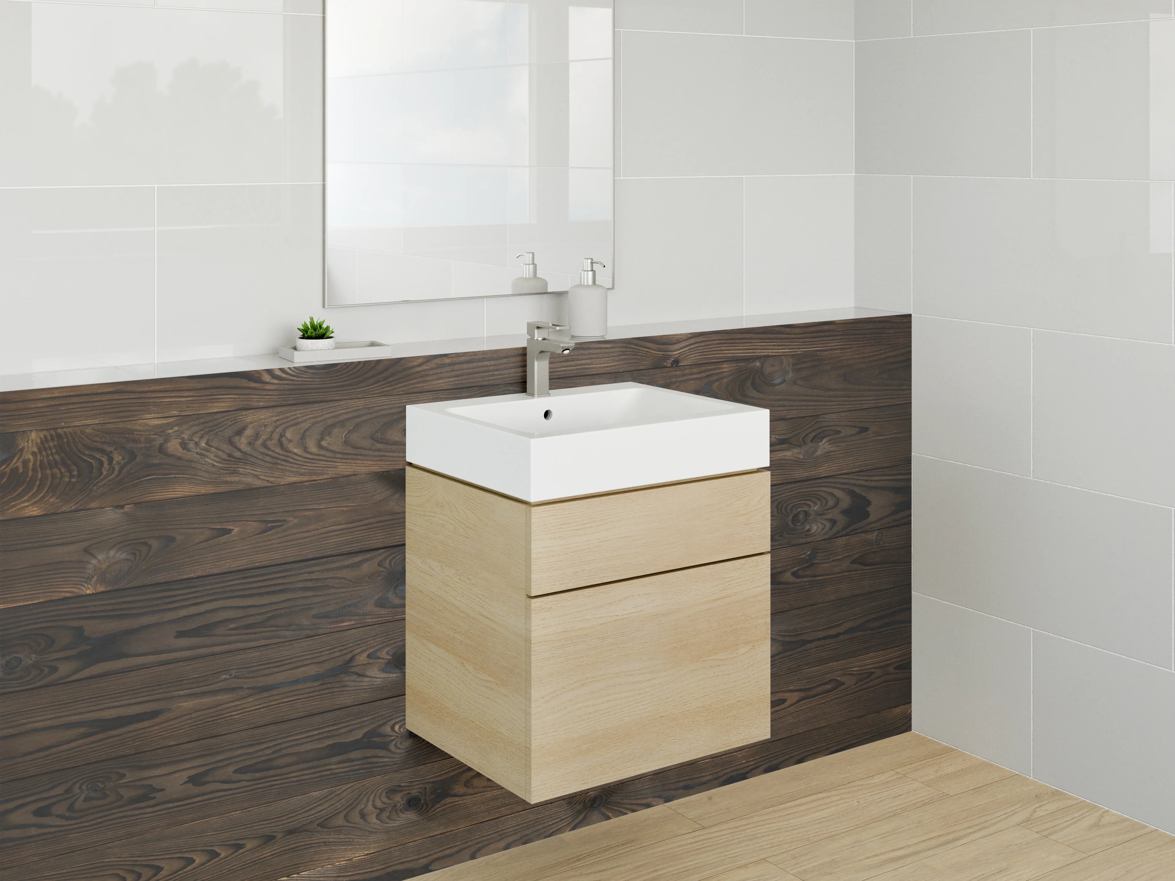 Waschbecken-Rückwand - Dunkle Holzoptik für Rückwände