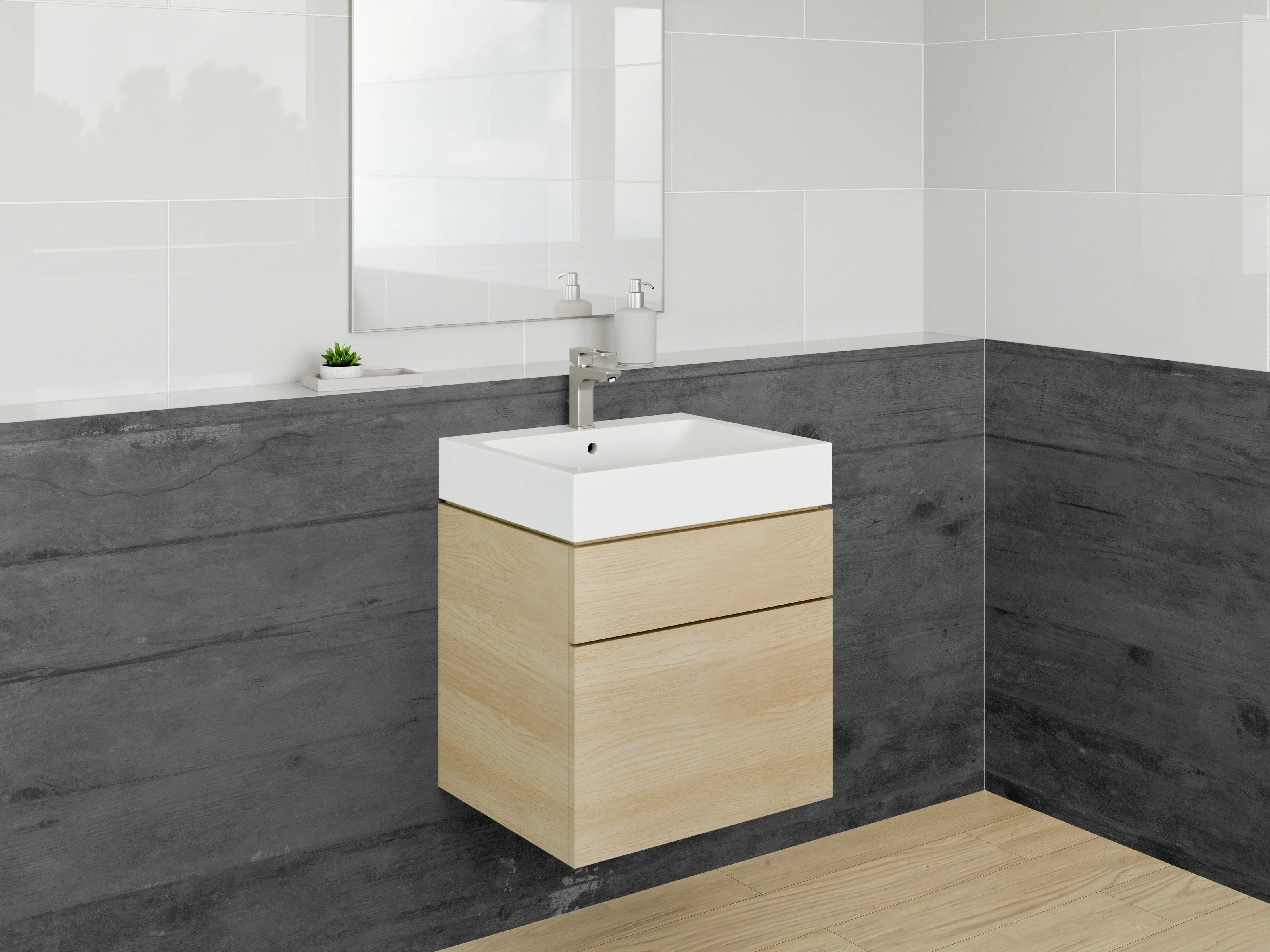 Waschbecken-Rückwand - Dunkle Holzoptik für trendige Akzente