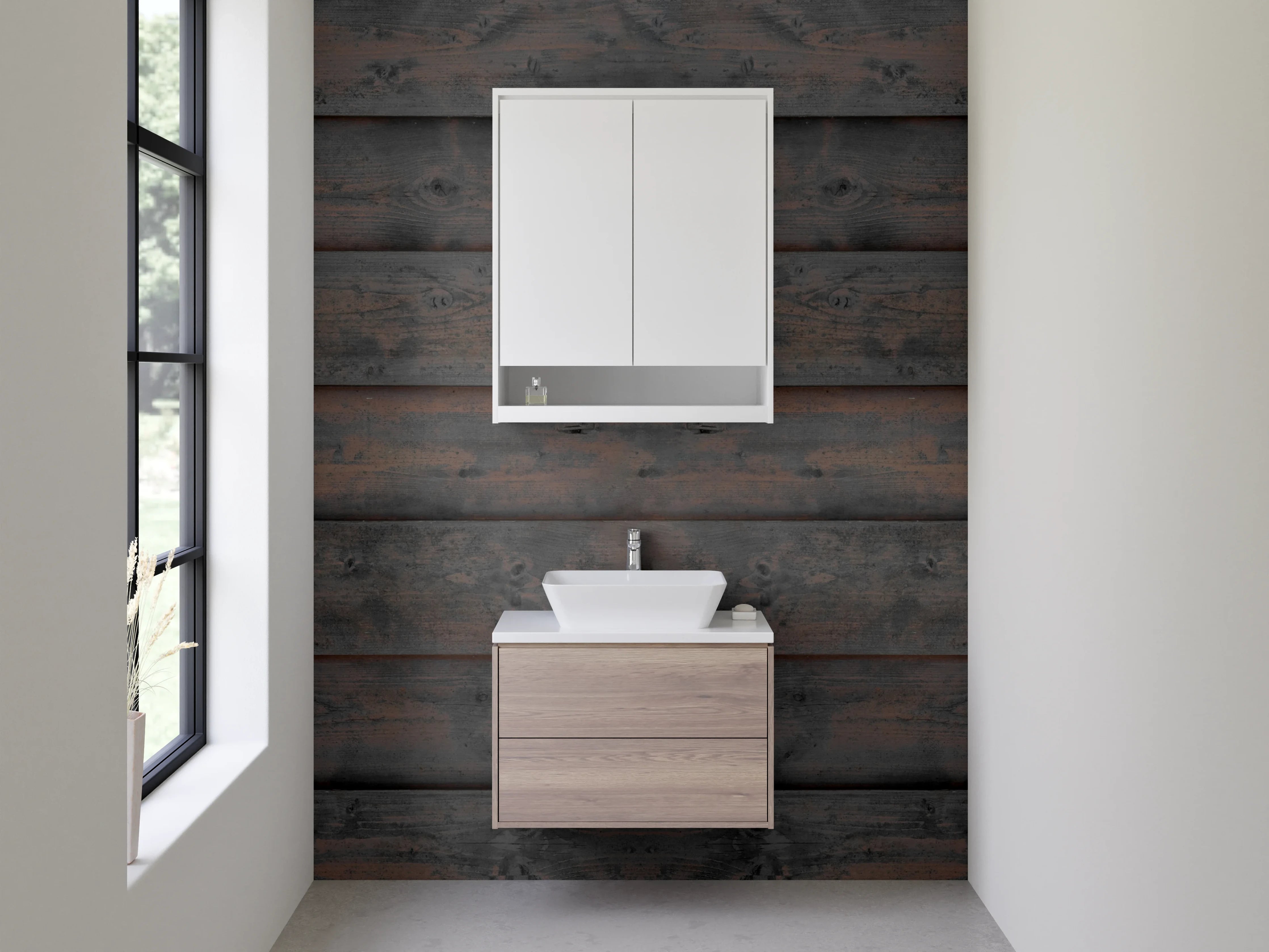 Waschbecken-Rückwand - Dunkle Holzpaneele modern