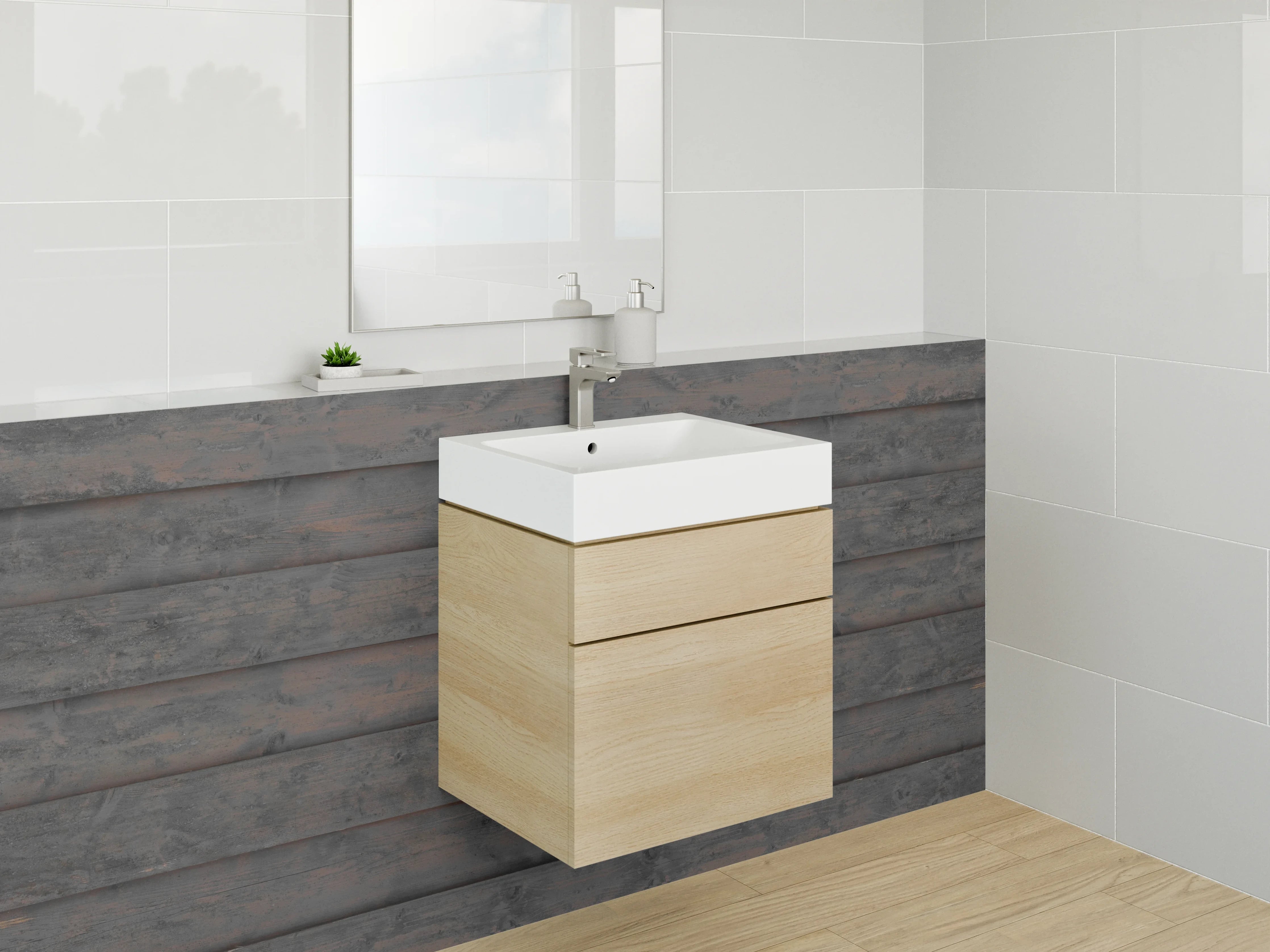 Waschbecken-Rückwand - Dunkle Holzpaneele modern