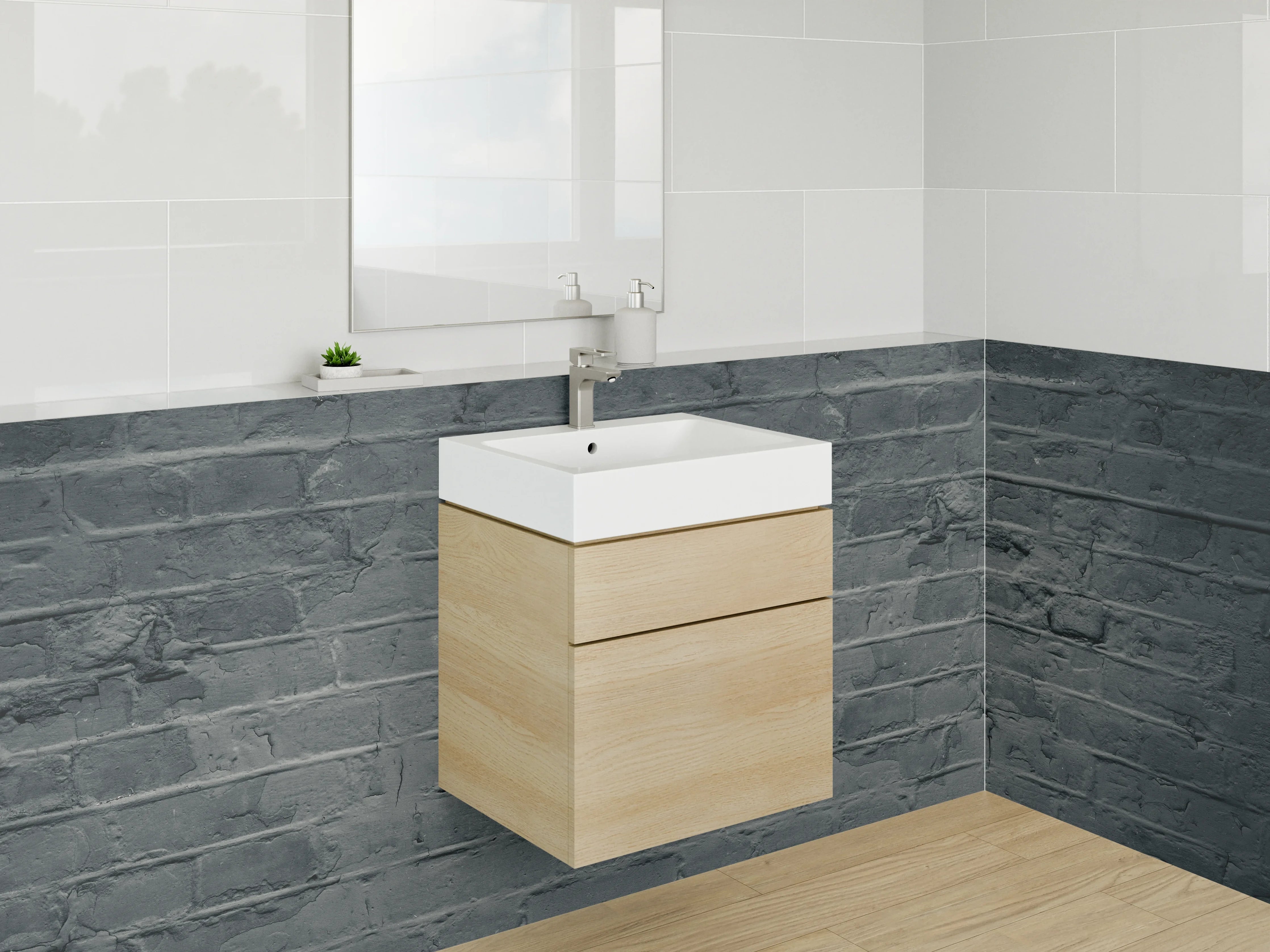 Waschbecken-Rückwand - Dunkle Klinkerwand Backsteinoptik