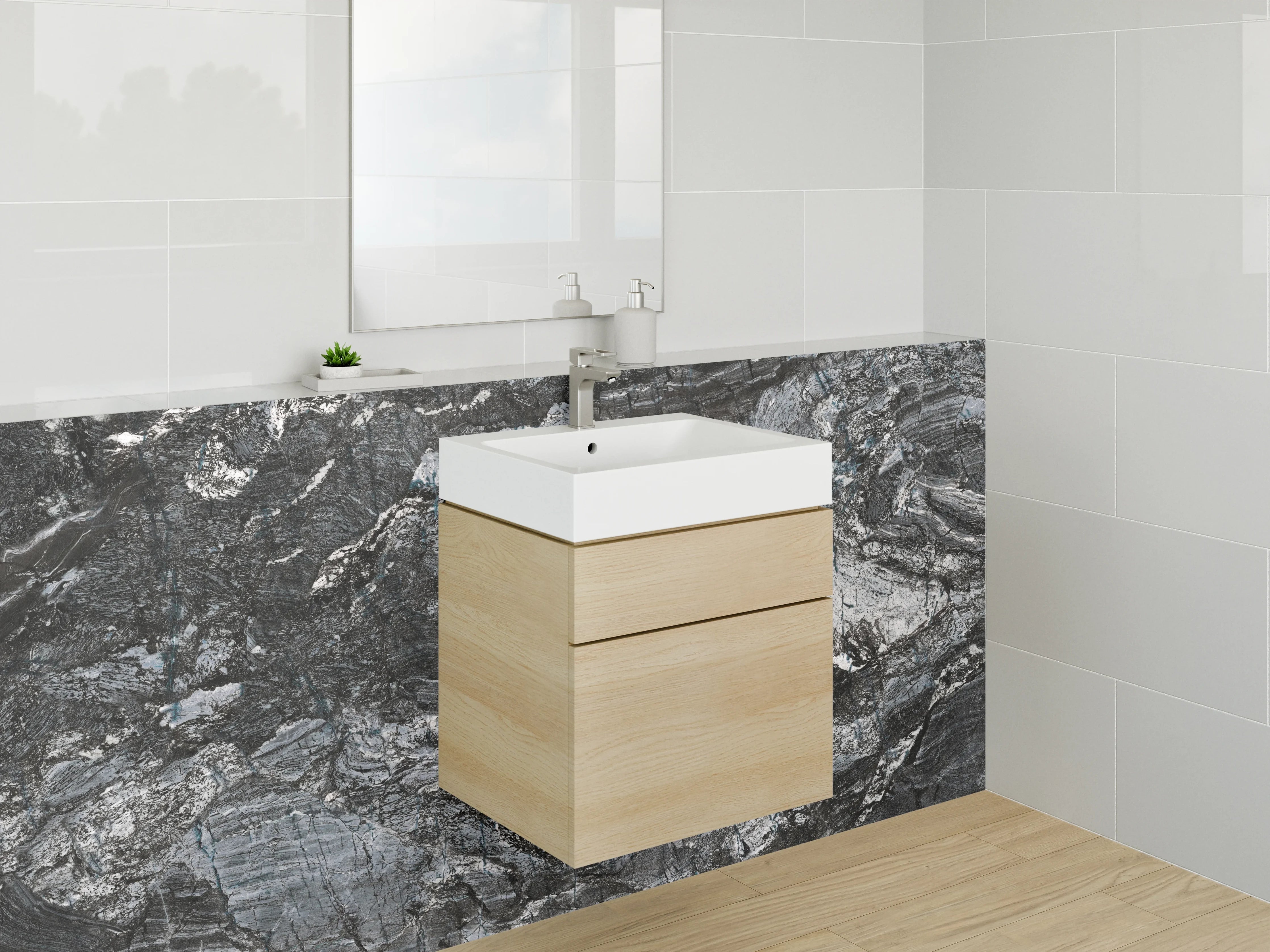 Waschbecken-Rückwand - Dunkle Marmorstruktur mit Grau- und Schwarztönen