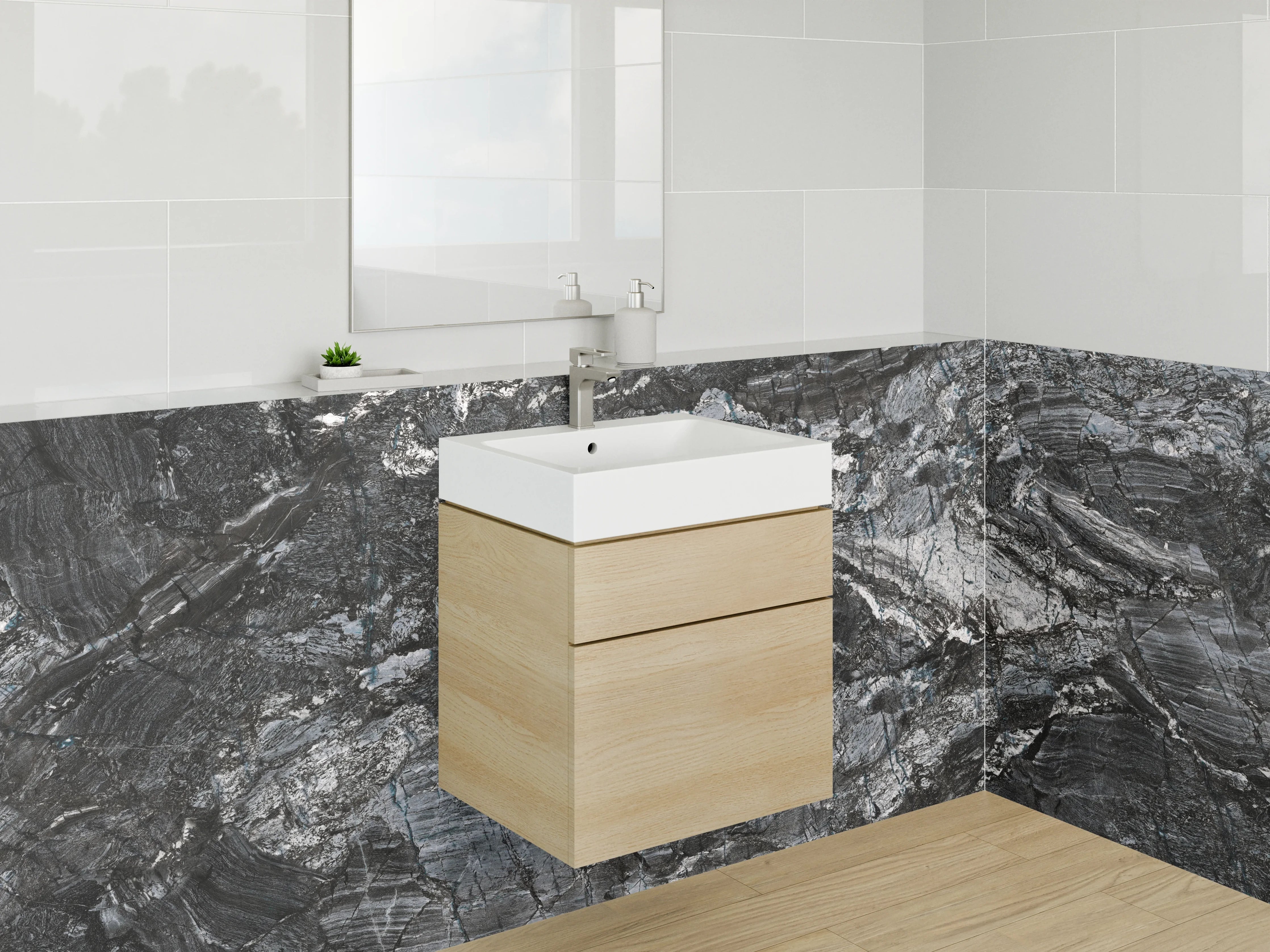 Waschbecken-Rückwand - Dunkle Marmorstruktur mit Grau- und Schwarztönen