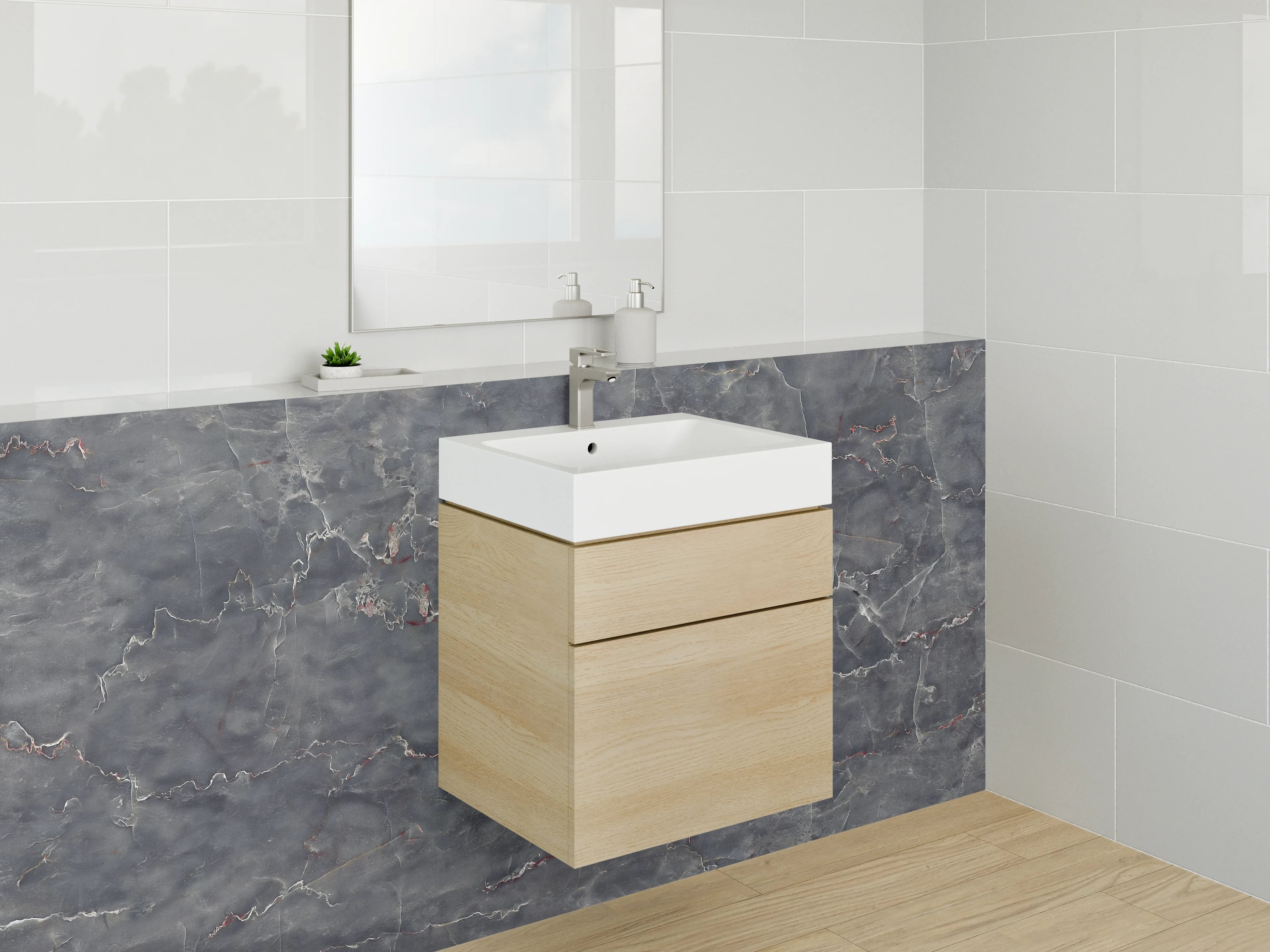 Waschbecken-Rückwand - Dunkle Marmorstruktur mit feinen Goldadern