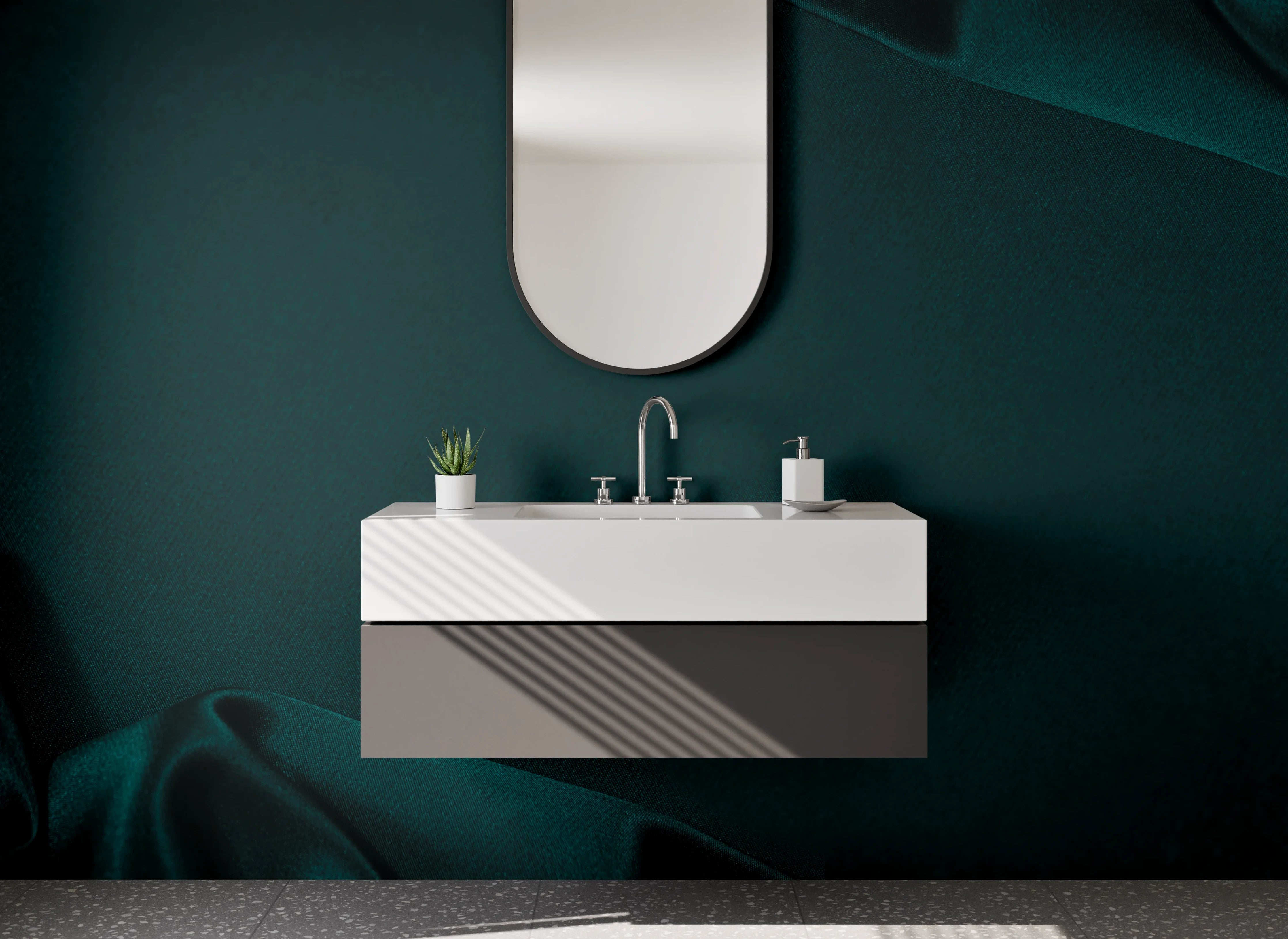 Waschbecken-Rückwand - Dunkle Samtstoff-Textur im Wrap-Stil