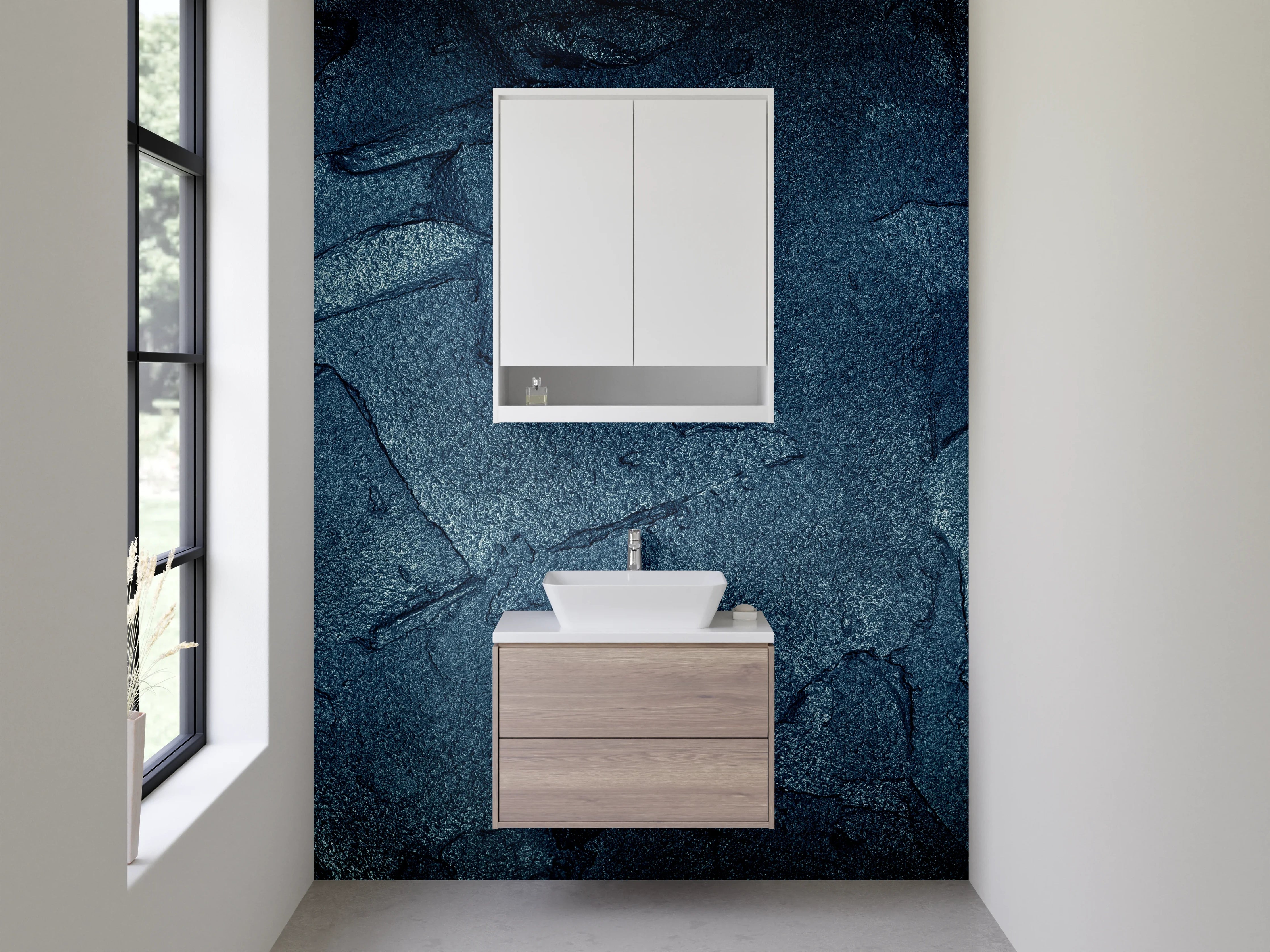 Waschbecken-Rückwand - Dunkle Steinoptik Struktur Blau