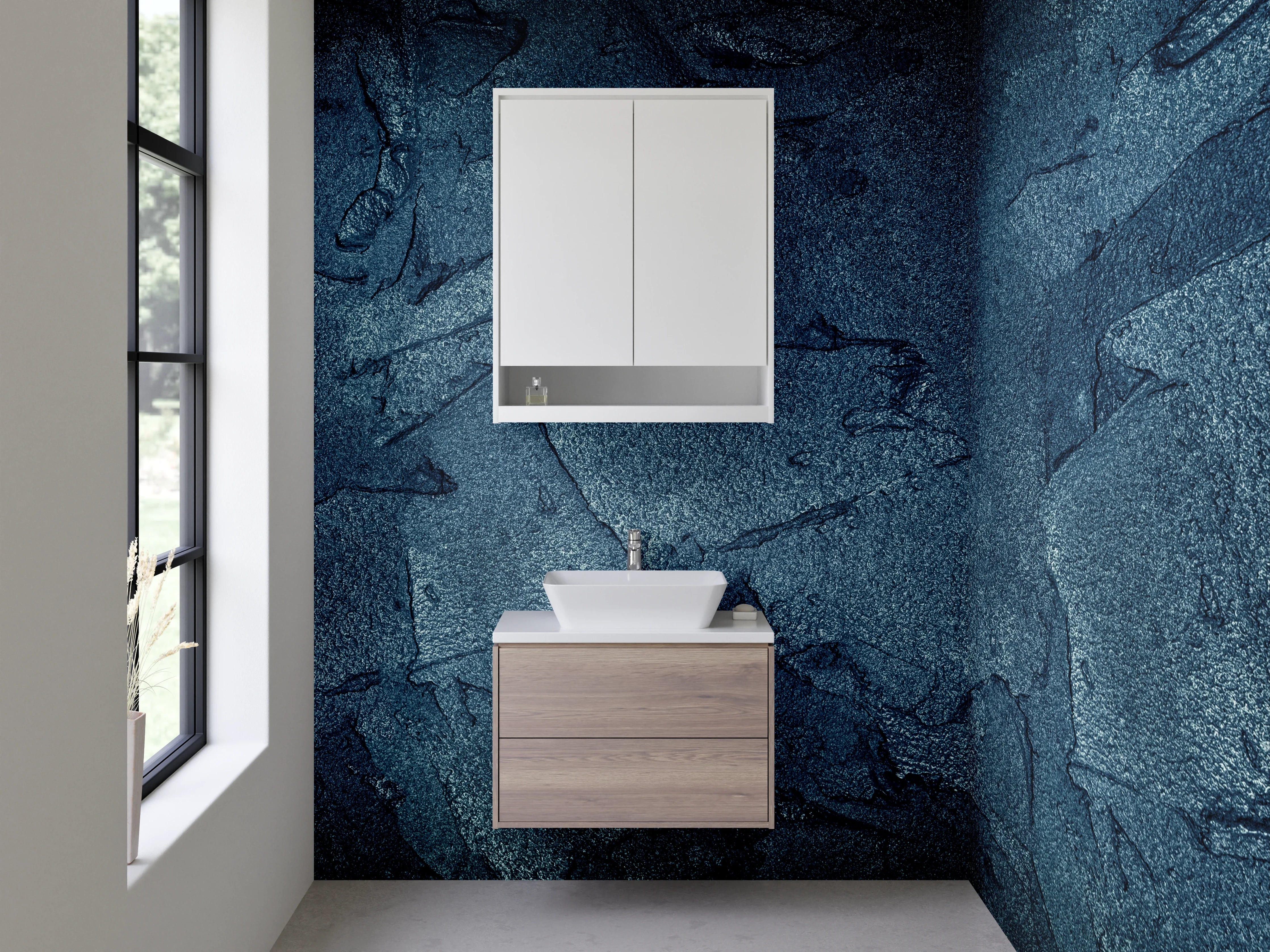 Waschbecken-Rückwand - Dunkle Steinoptik Struktur Blau