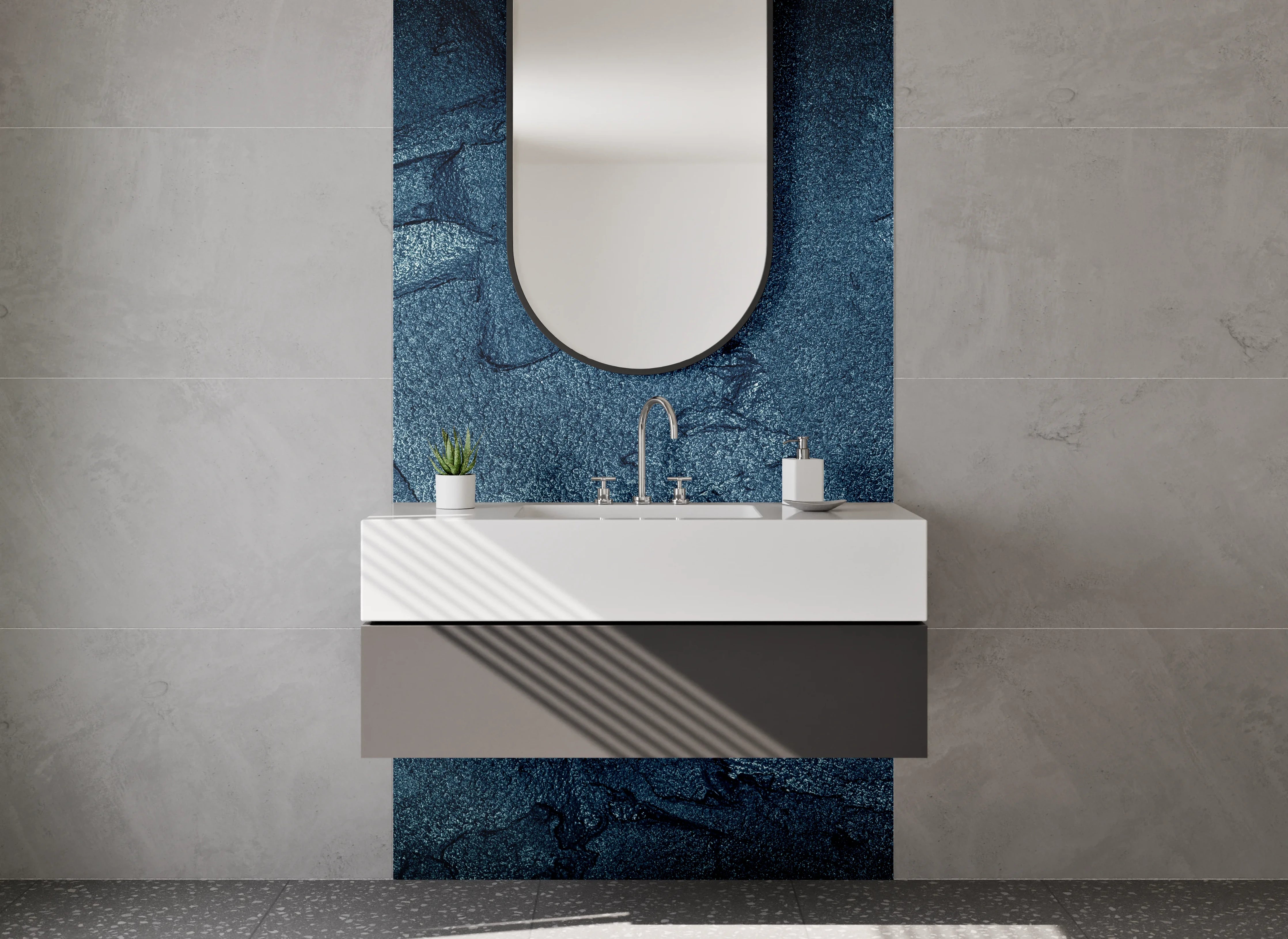 Waschbecken-Rückwand - Dunkle Steinoptik Struktur Blau