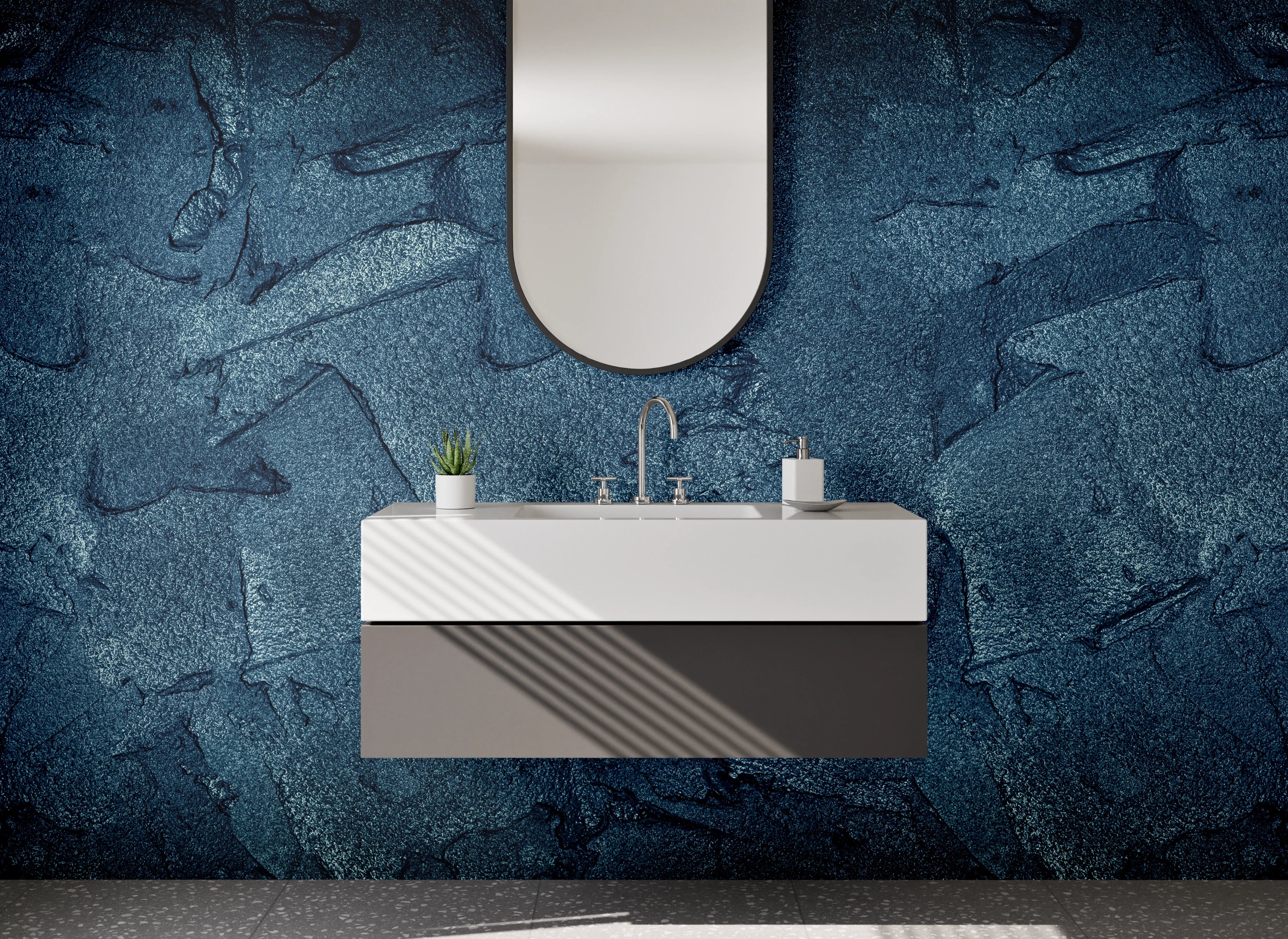 Waschbecken-Rückwand - Dunkle Steinoptik Struktur Blau