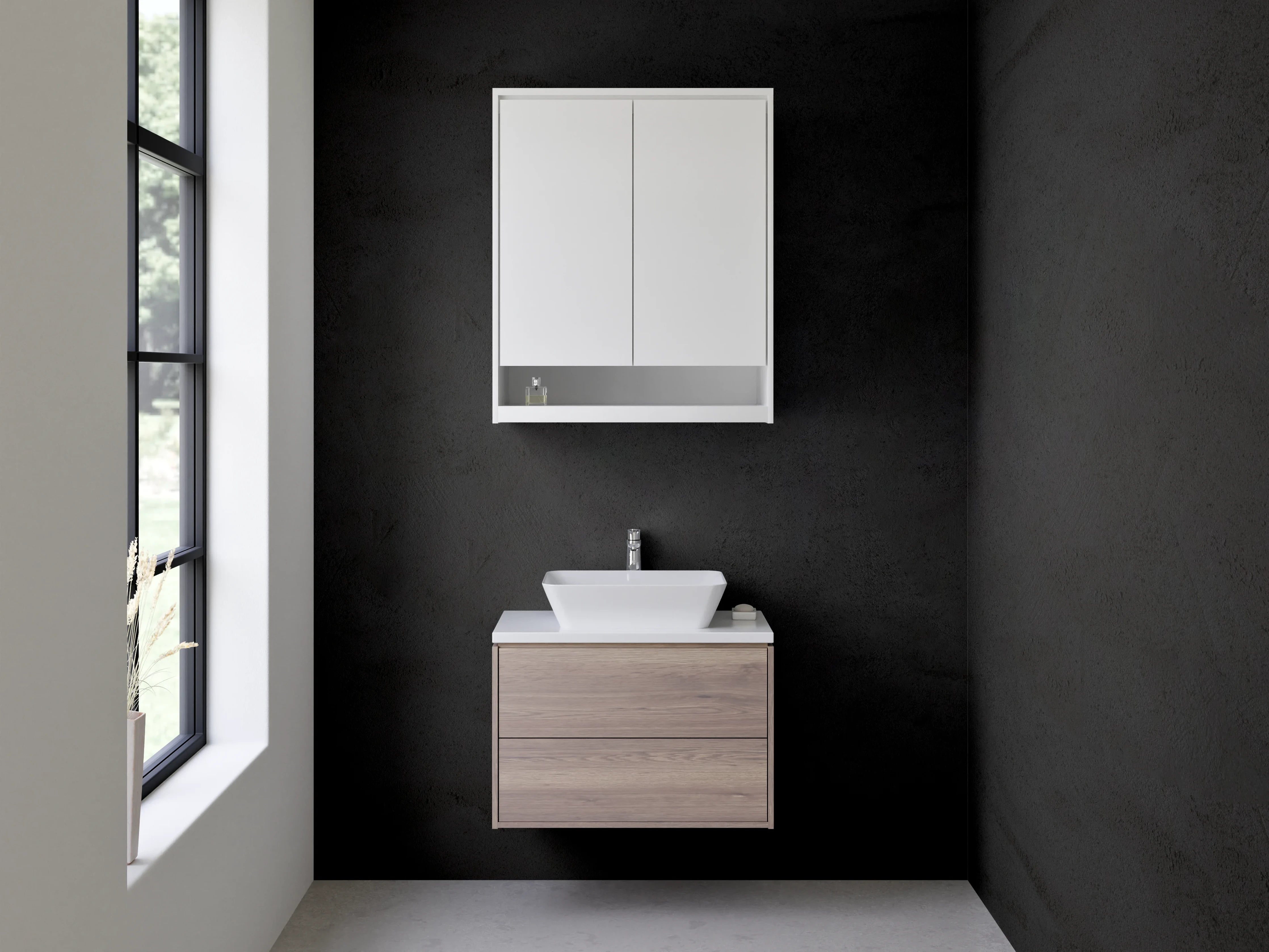 Waschbecken-Rückwand - Dunkle Steinoptik für moderne Badgestaltung