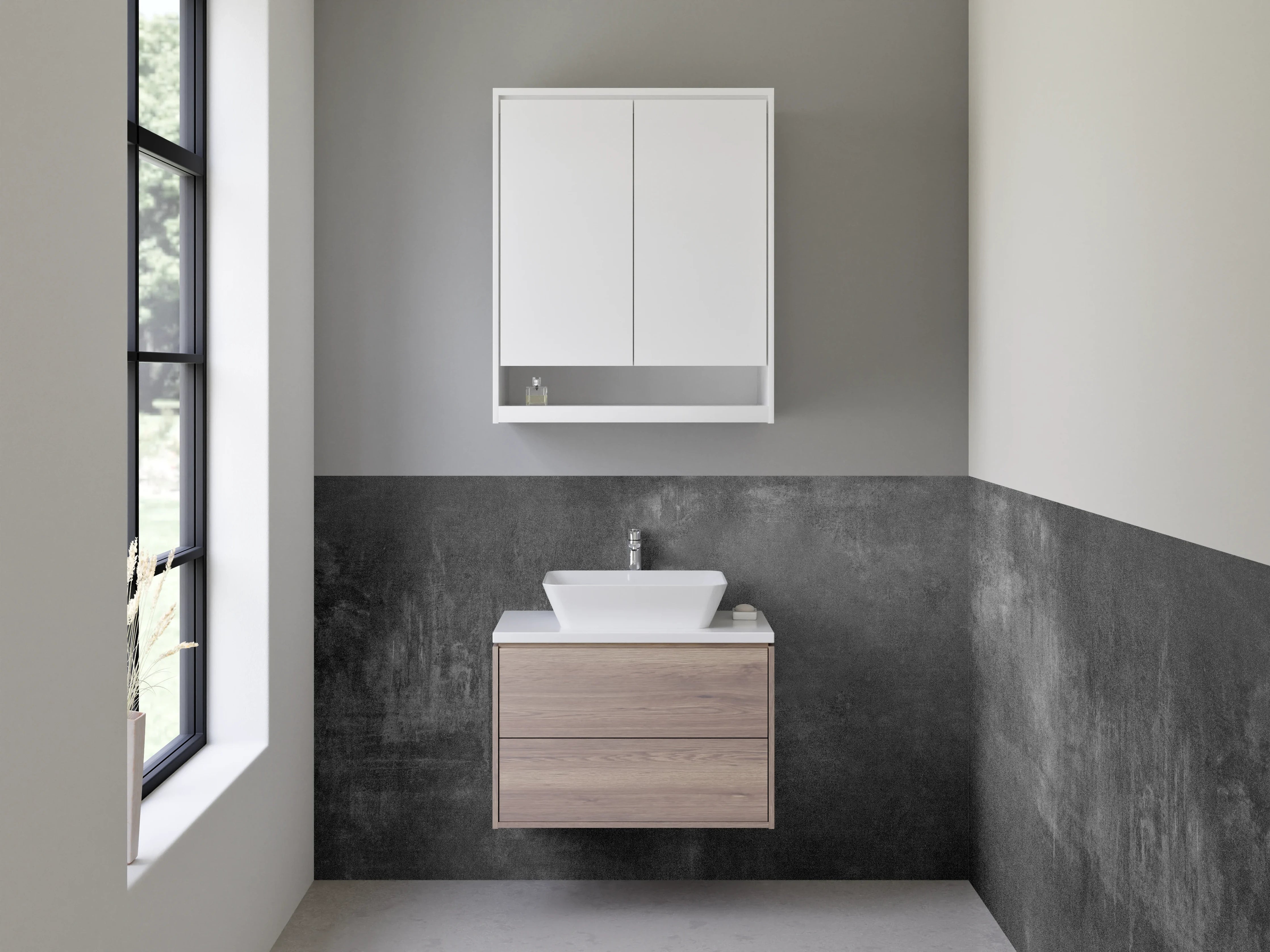 Waschbecken-Rückwand - Dunkle Steinstruktur als Kunst-Design