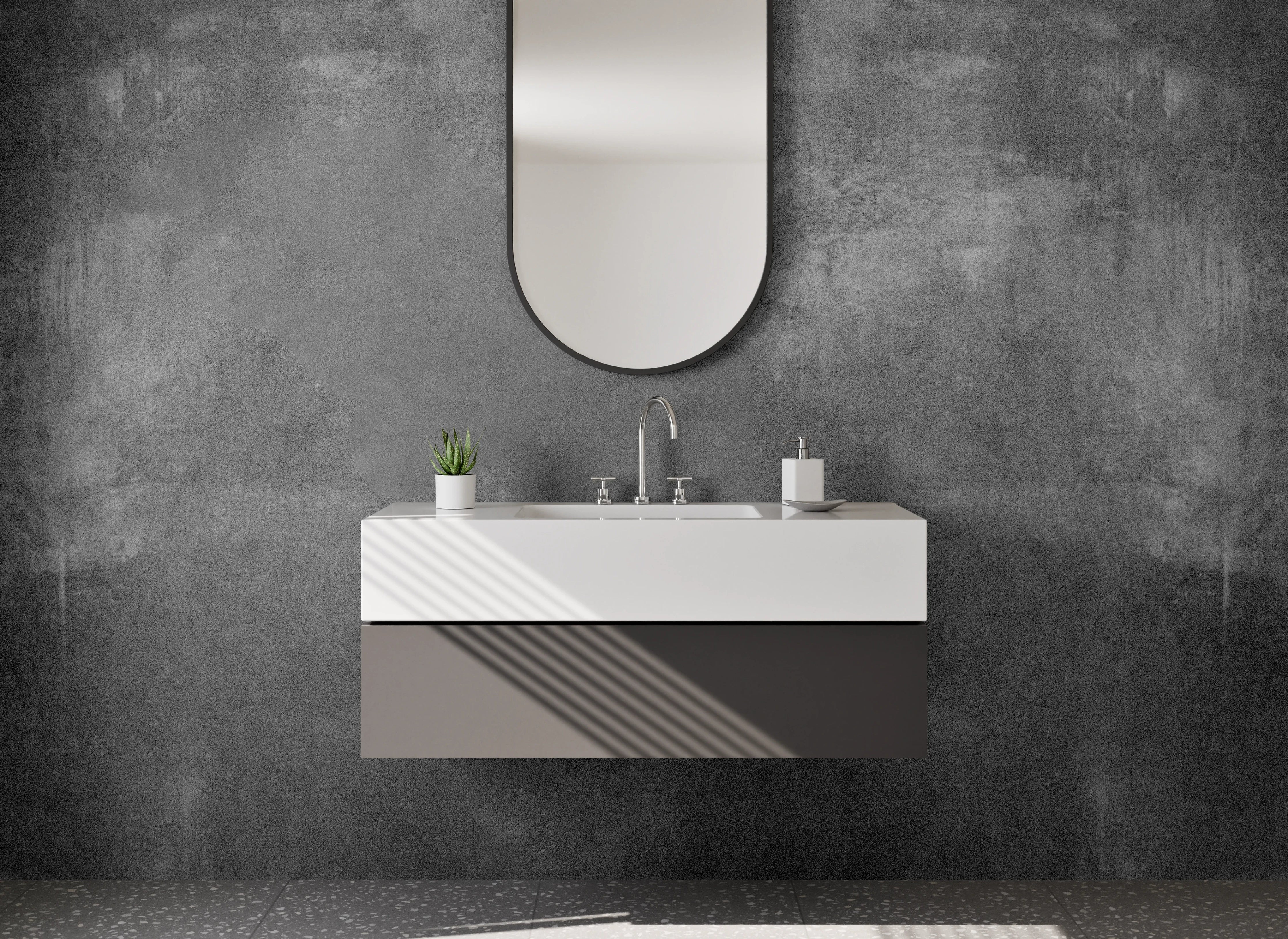 Waschbecken-Rückwand - Dunkle Steinstruktur als Kunst-Design