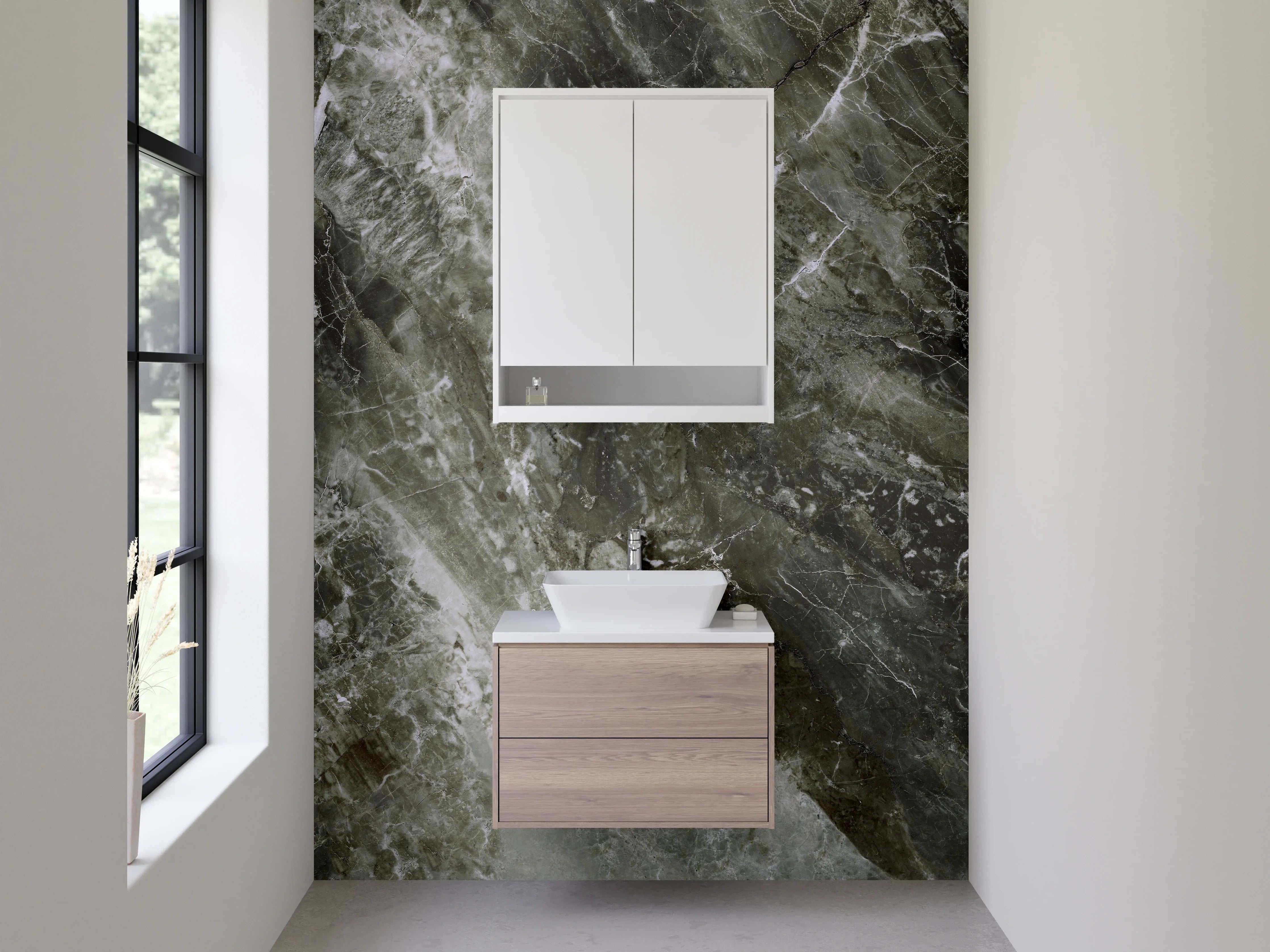 Waschbecken-Rückwand - Dunkler Marmor Look Glasrückwand