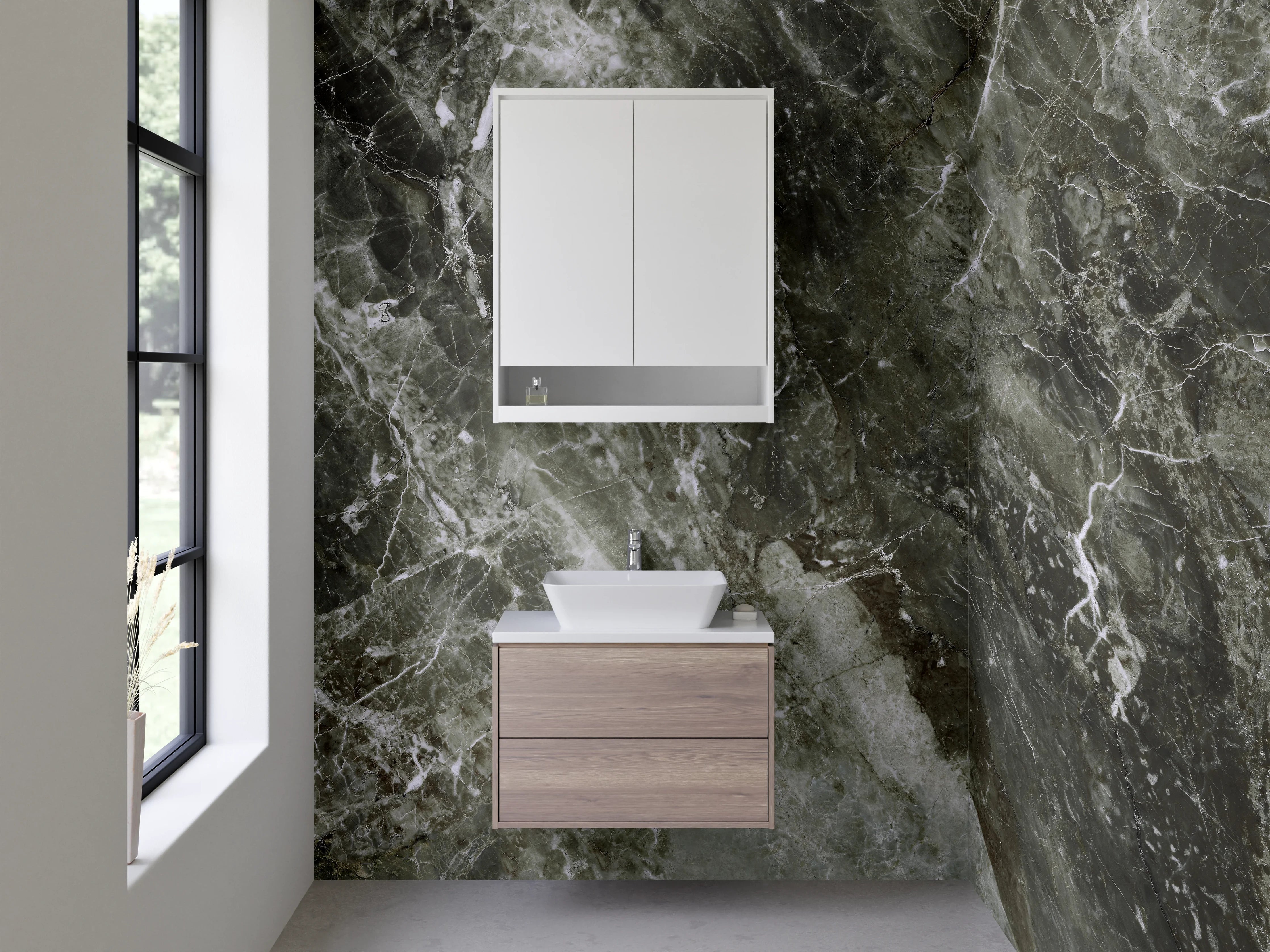 Waschbecken-Rückwand - Dunkler Marmor Look Glasrückwand
