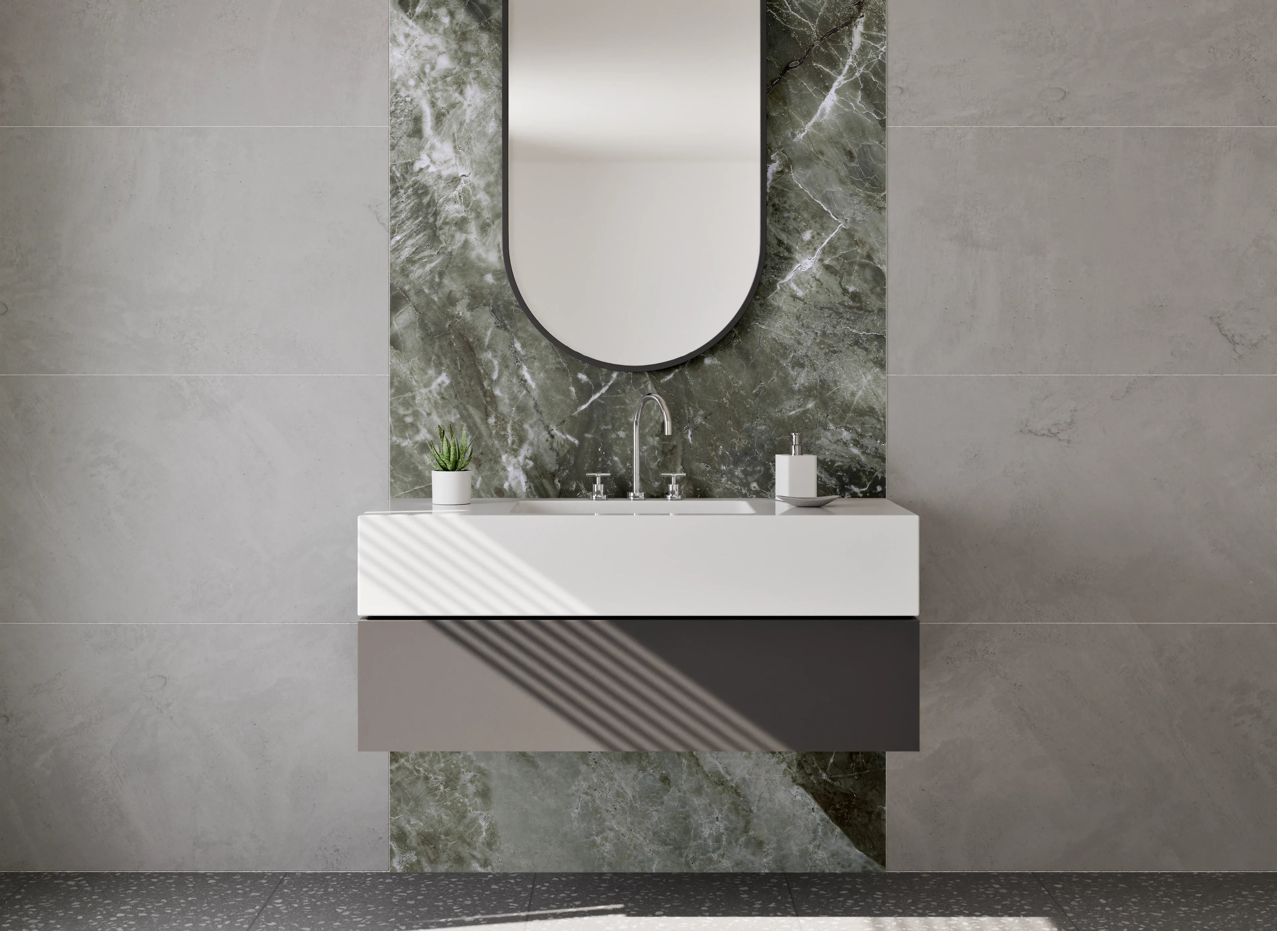 Waschbecken-Rückwand - Dunkler Marmor Look Glasrückwand