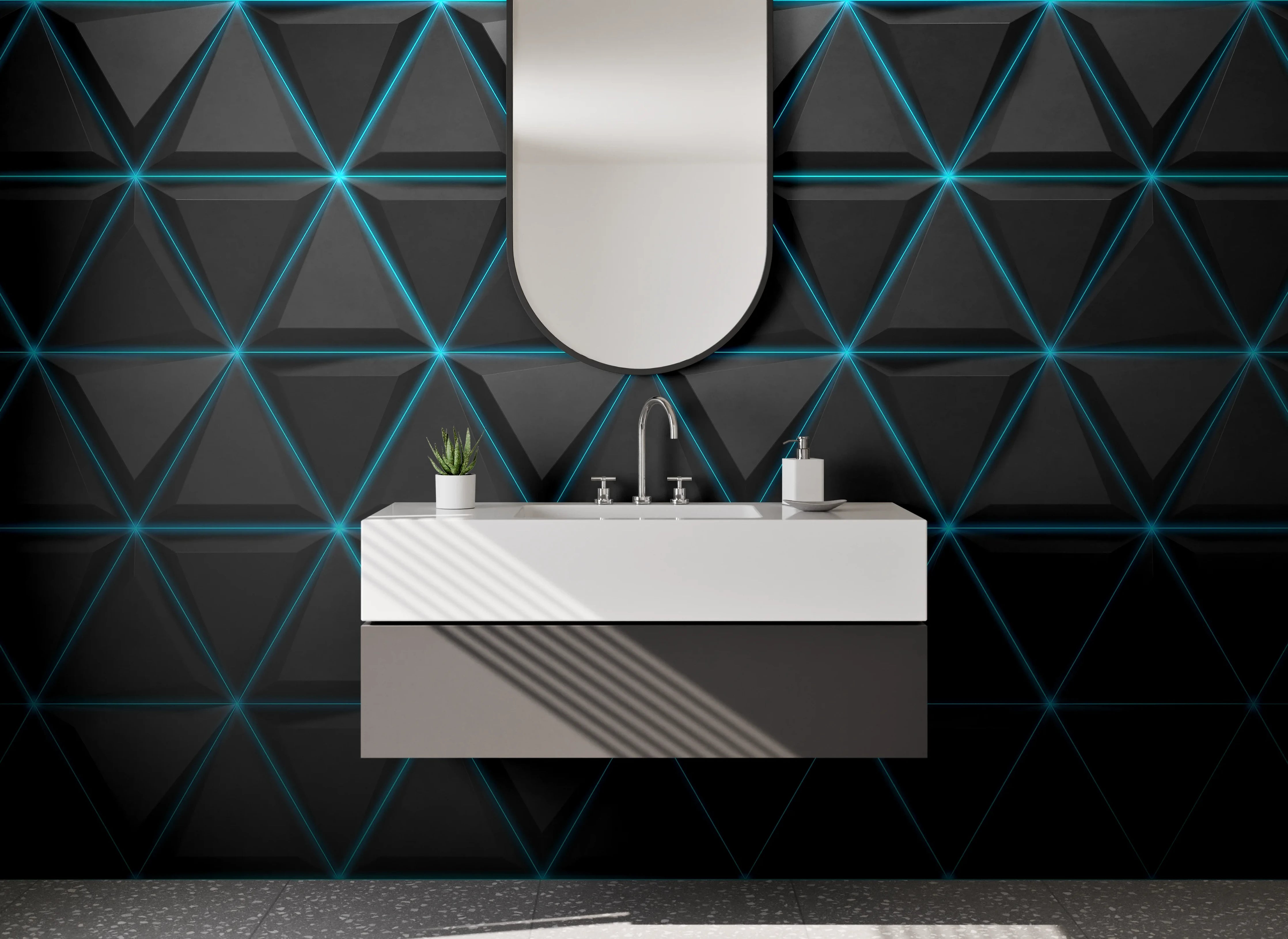 Waschbecken-Rückwand - Dunkles 3D-Triangulum-Muster modern