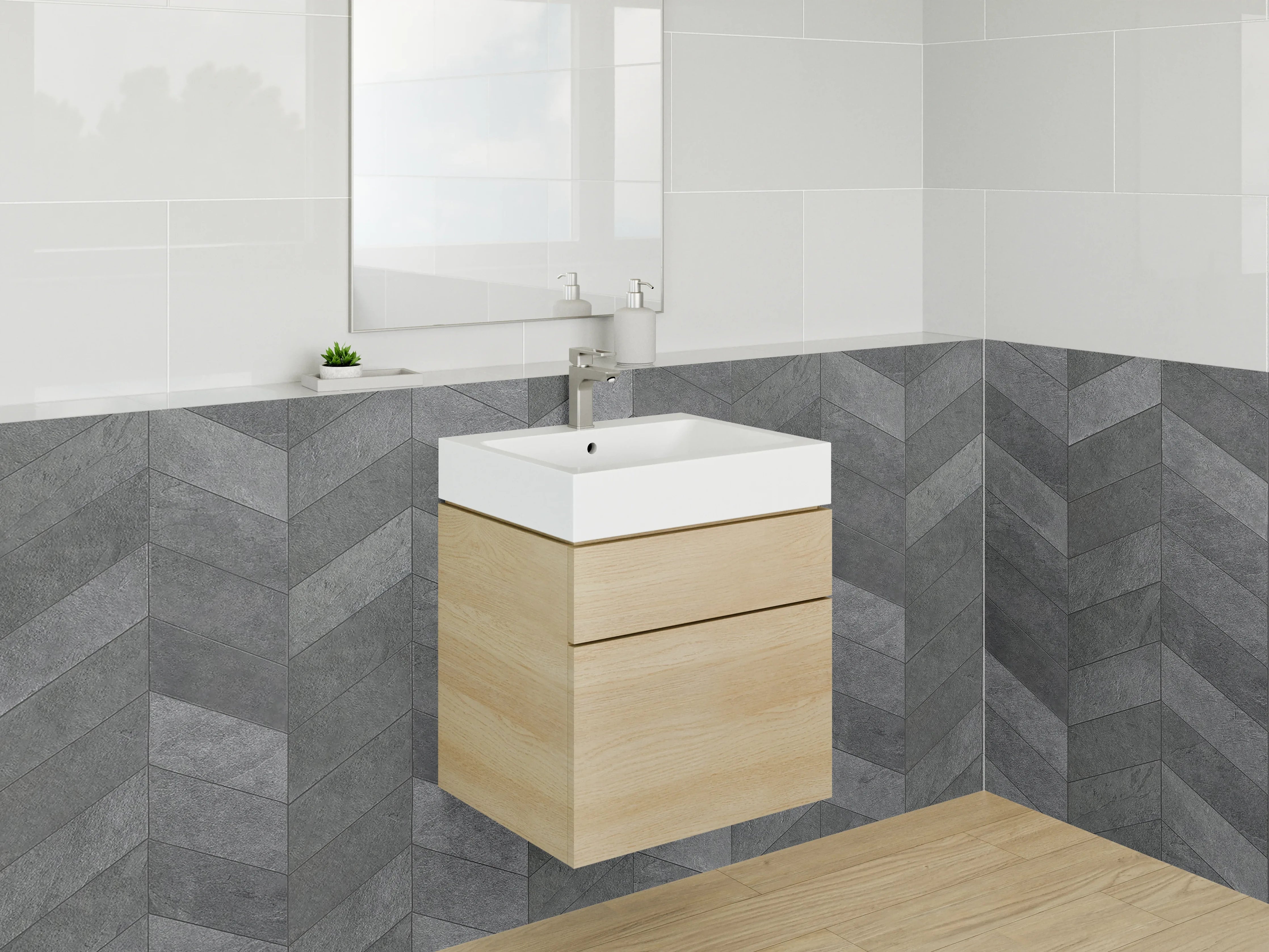 Waschbecken-Rückwand - Dunkles Chevron-Muster Schieferoptik