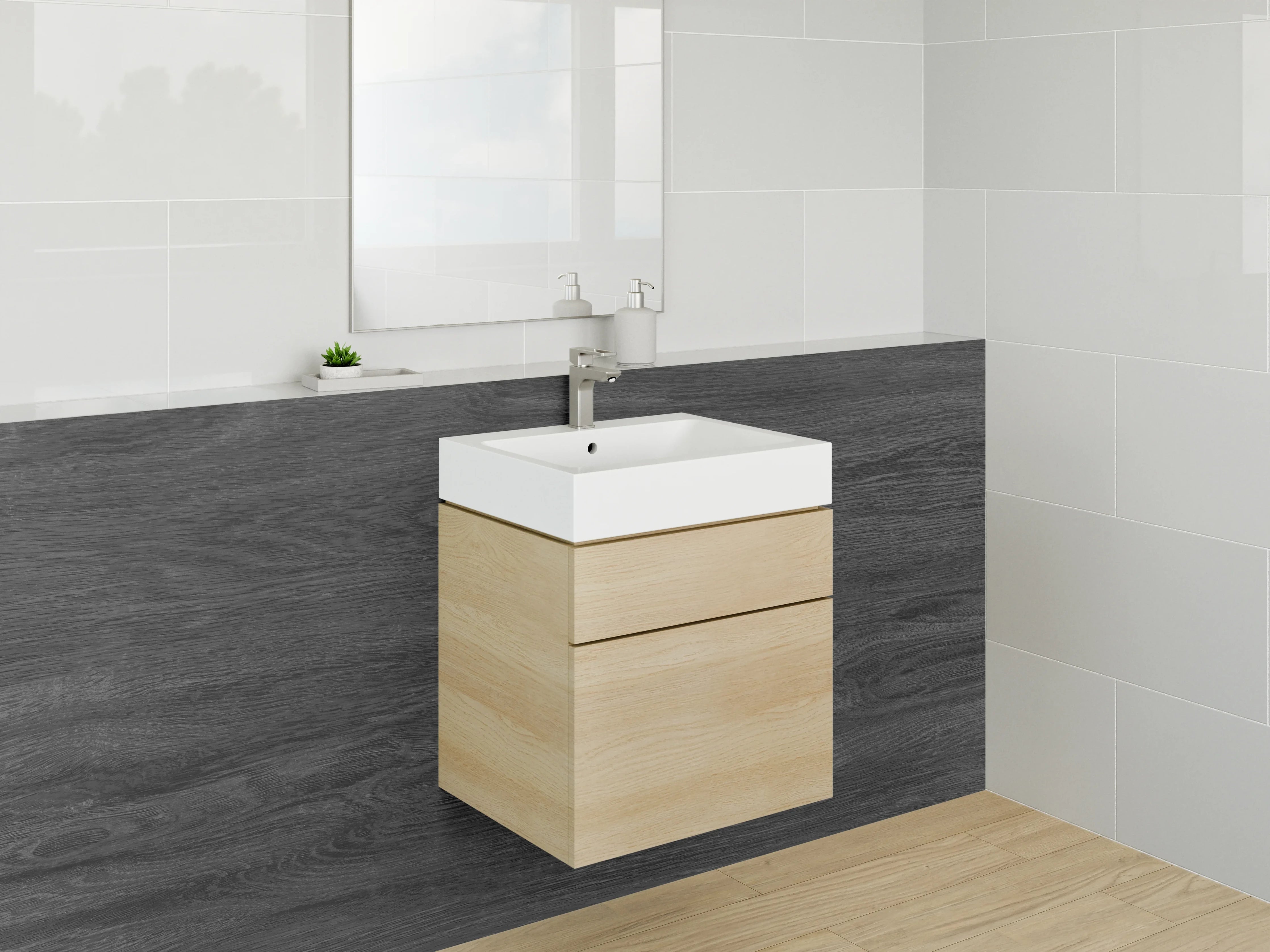Waschbecken-Rückwand - Dunkles Holzdekor für Waschrückwand