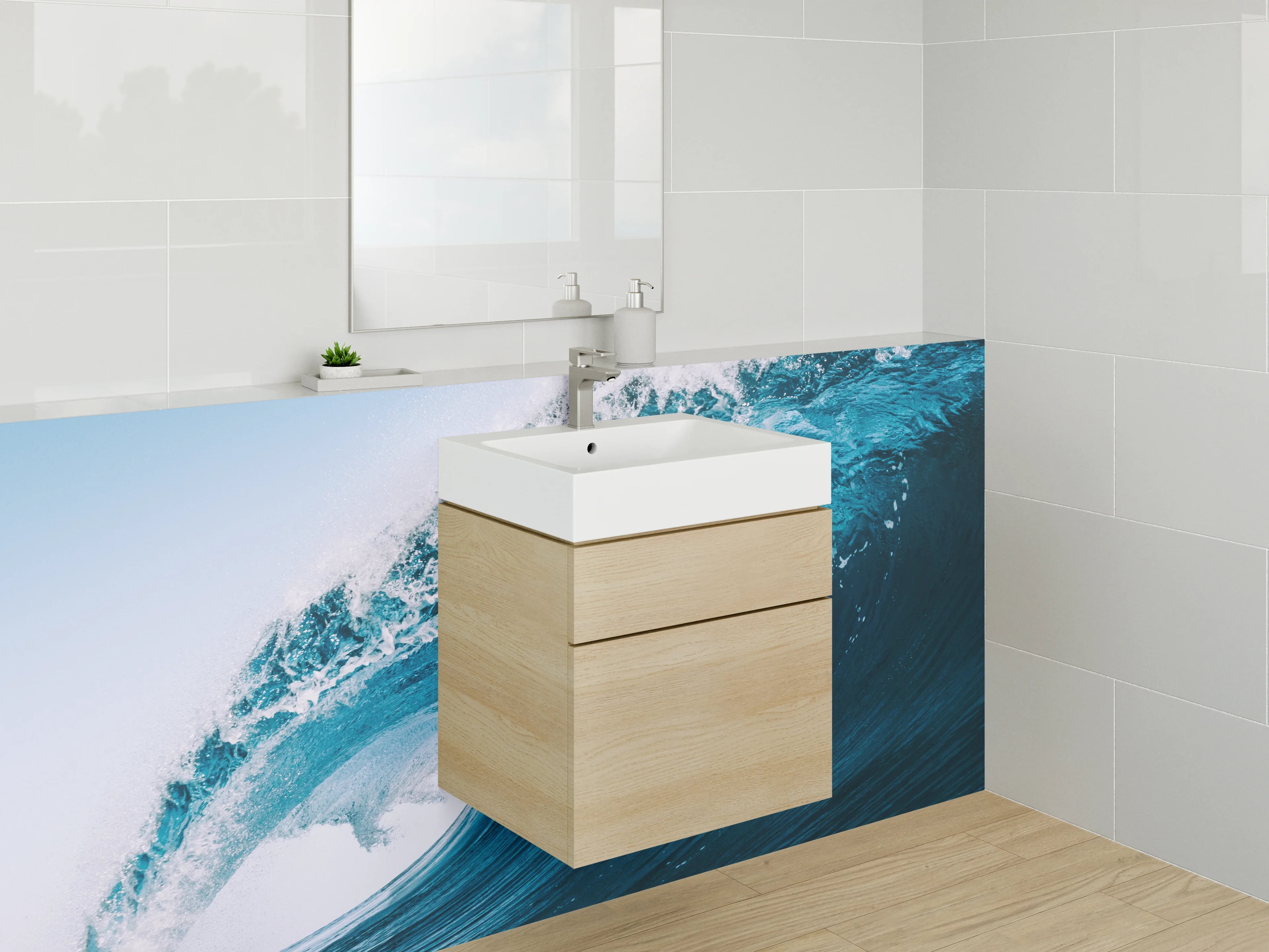 Waschbecken-Rückwand - Dynamische Wellenbewegung in Blau