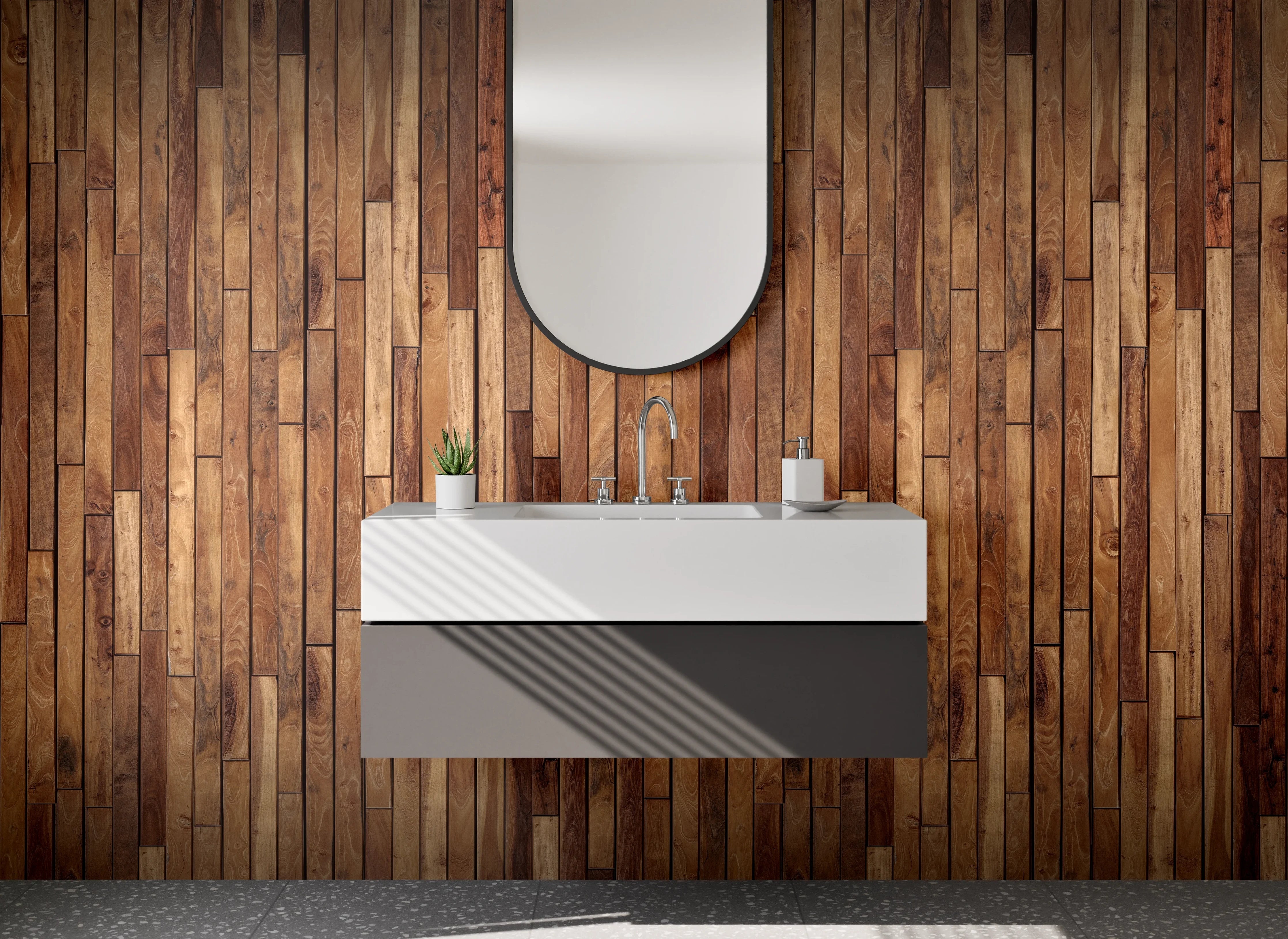 Waschbecken-Rückwand - Echtholz-Optik Wandverkleidung Braun
