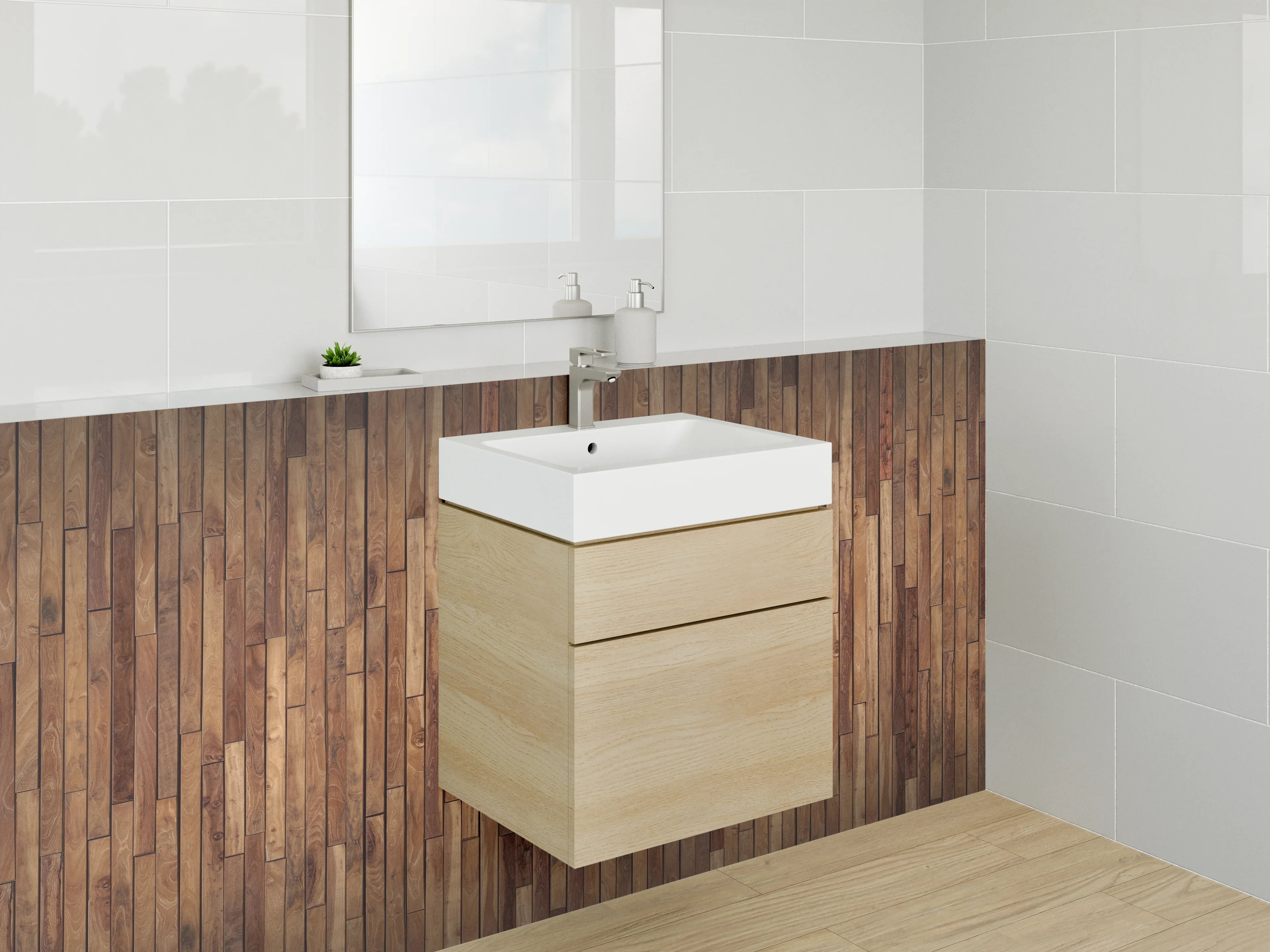 Waschbecken-Rückwand - Echtholz-Optik Wandverkleidung Braun