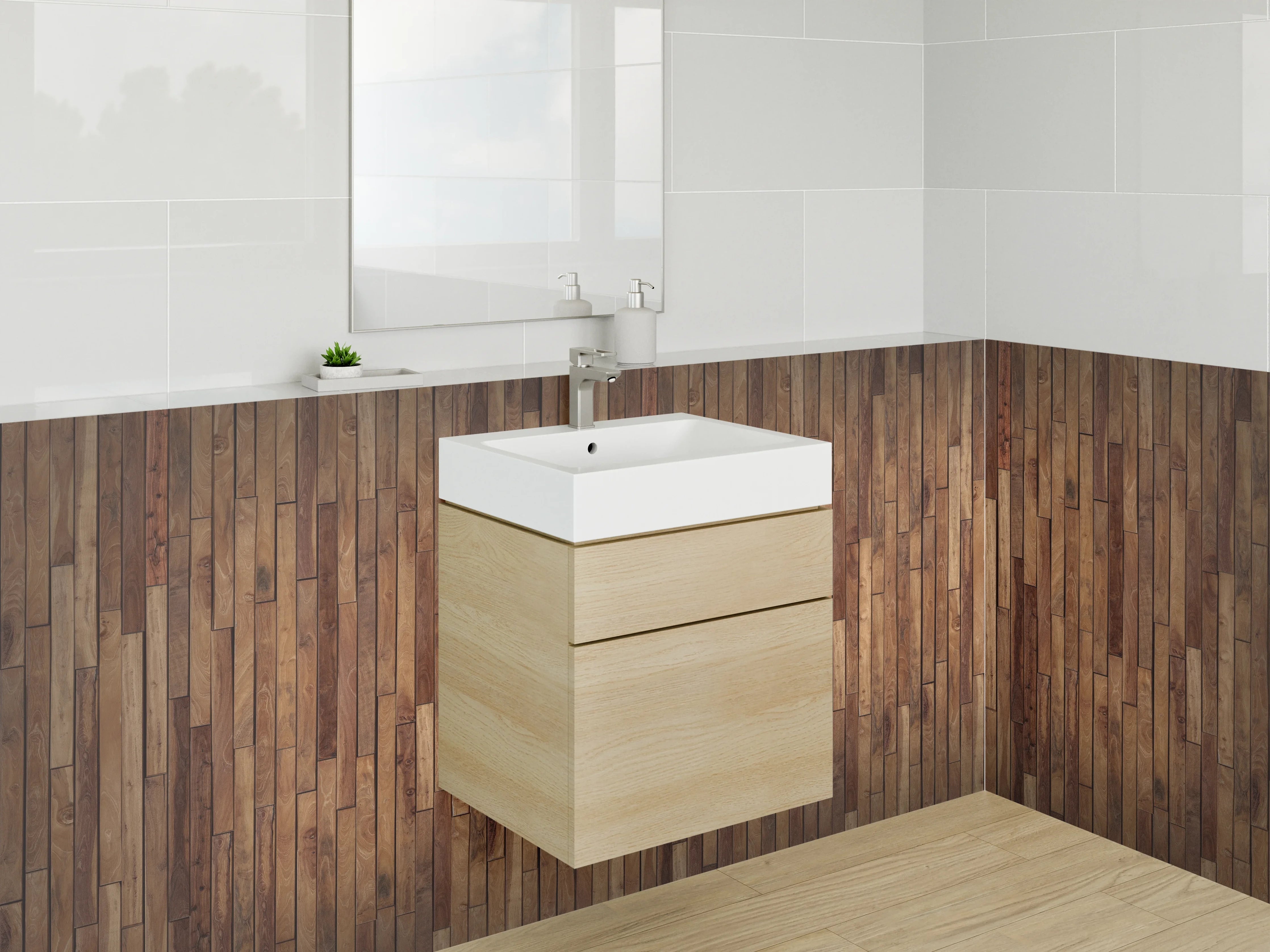 Waschbecken-Rückwand - Echtholz-Optik Wandverkleidung Braun