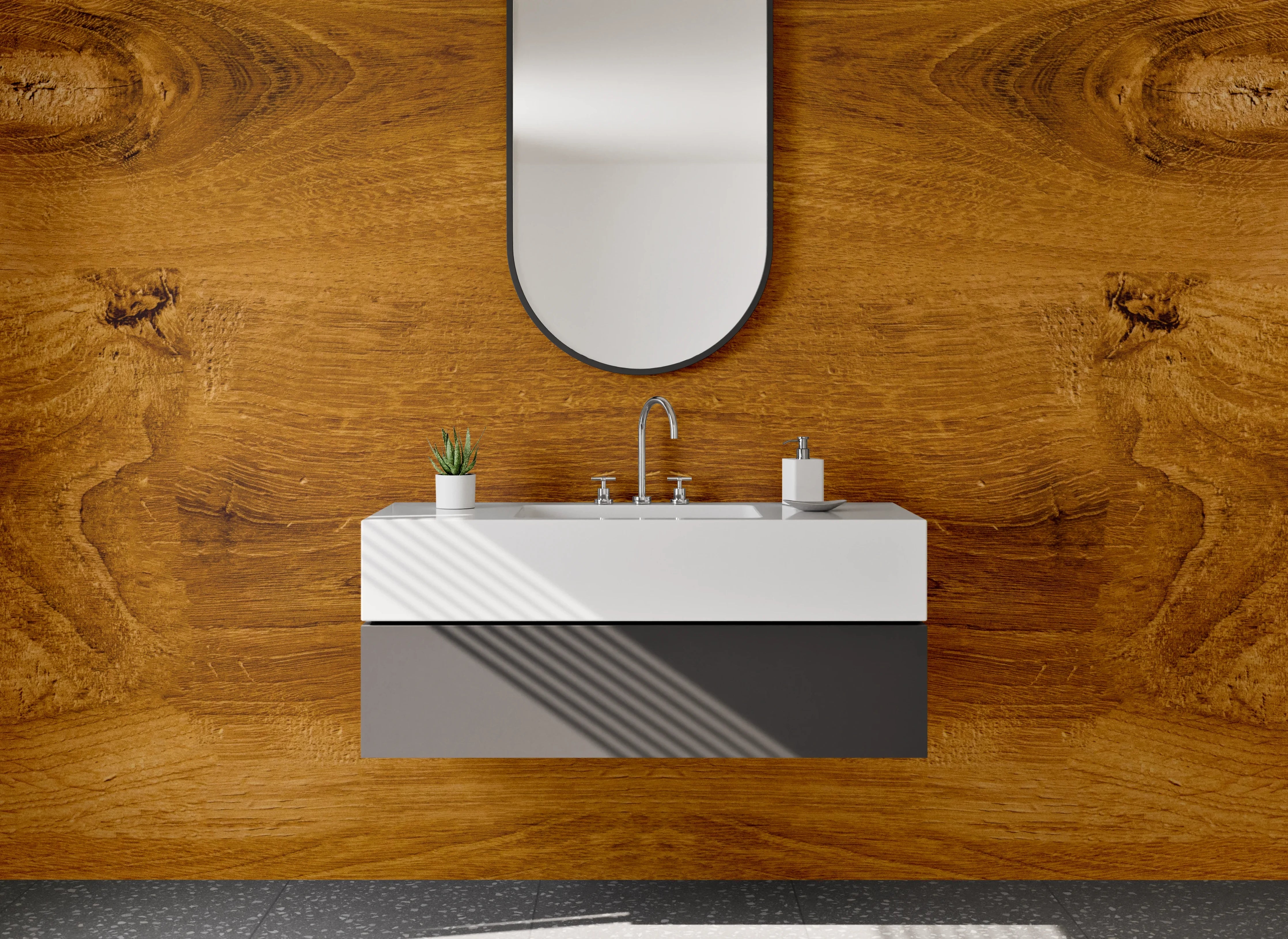 Waschbecken-Rückwand - Echtholz-Optik für Küchenrückwand