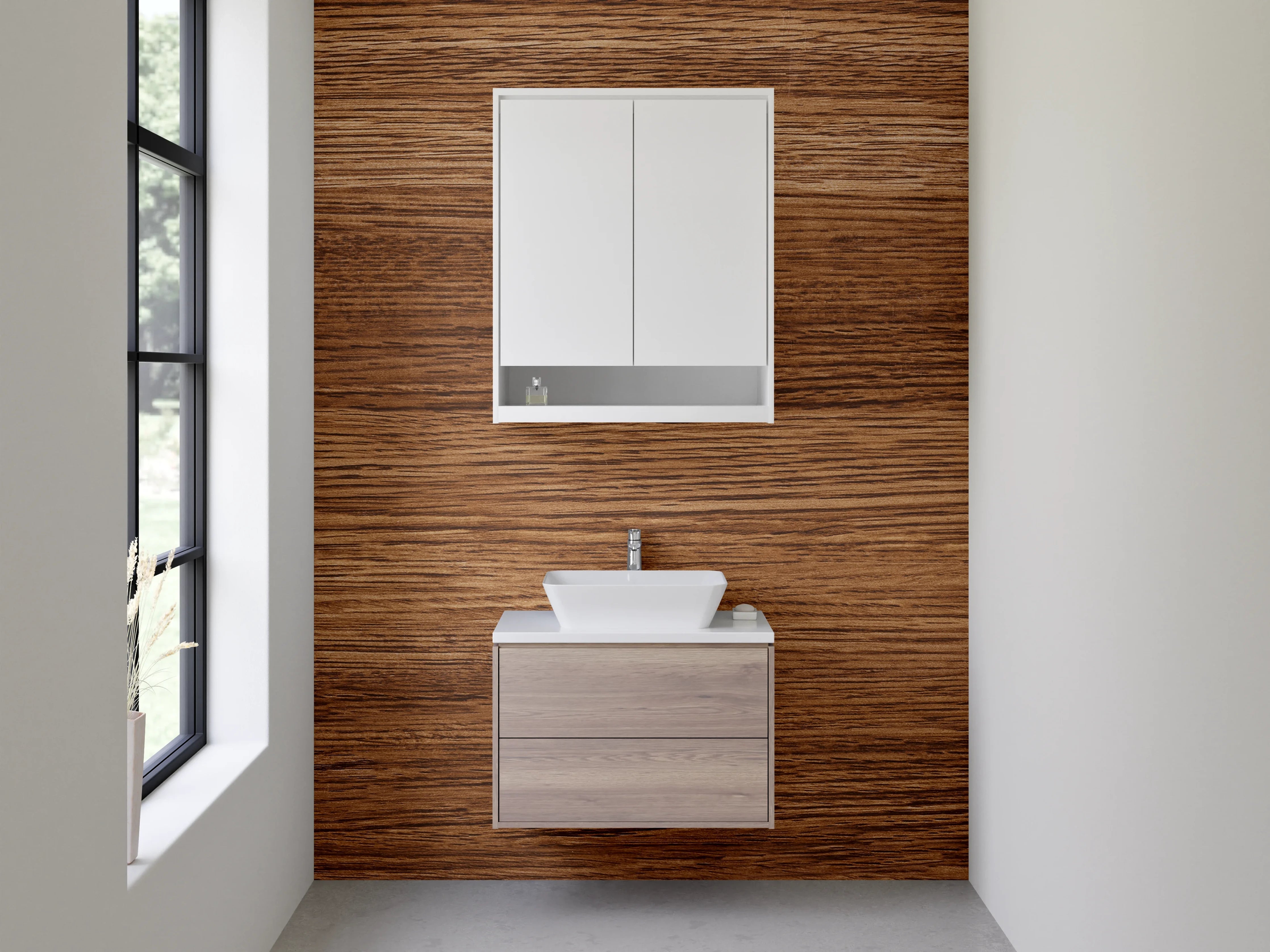 Waschbecken-Rückwand - Edle Holzmaserung in warmem Braun