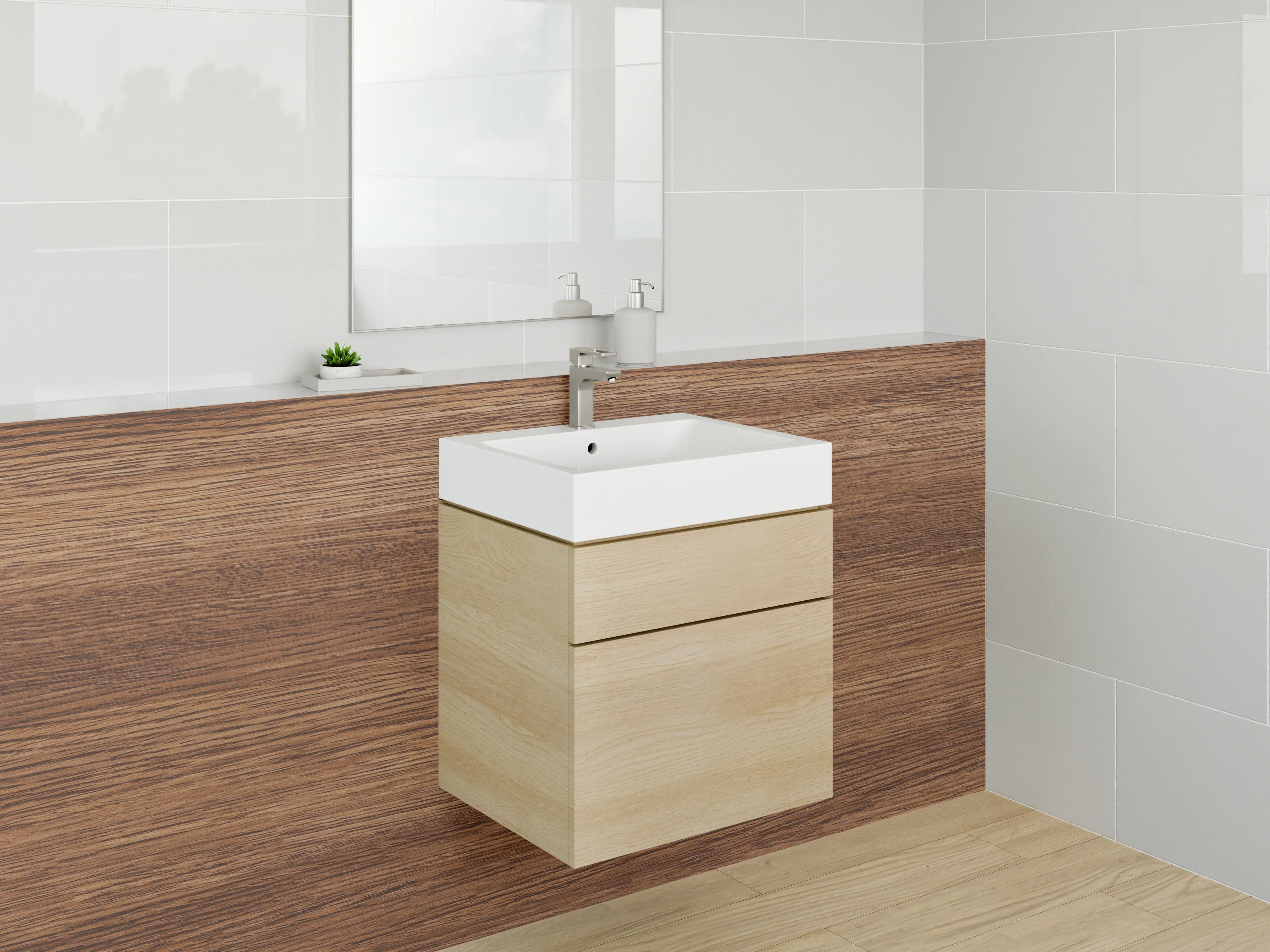 Waschbecken-Rückwand - Edle Holzmaserung in warmem Braun