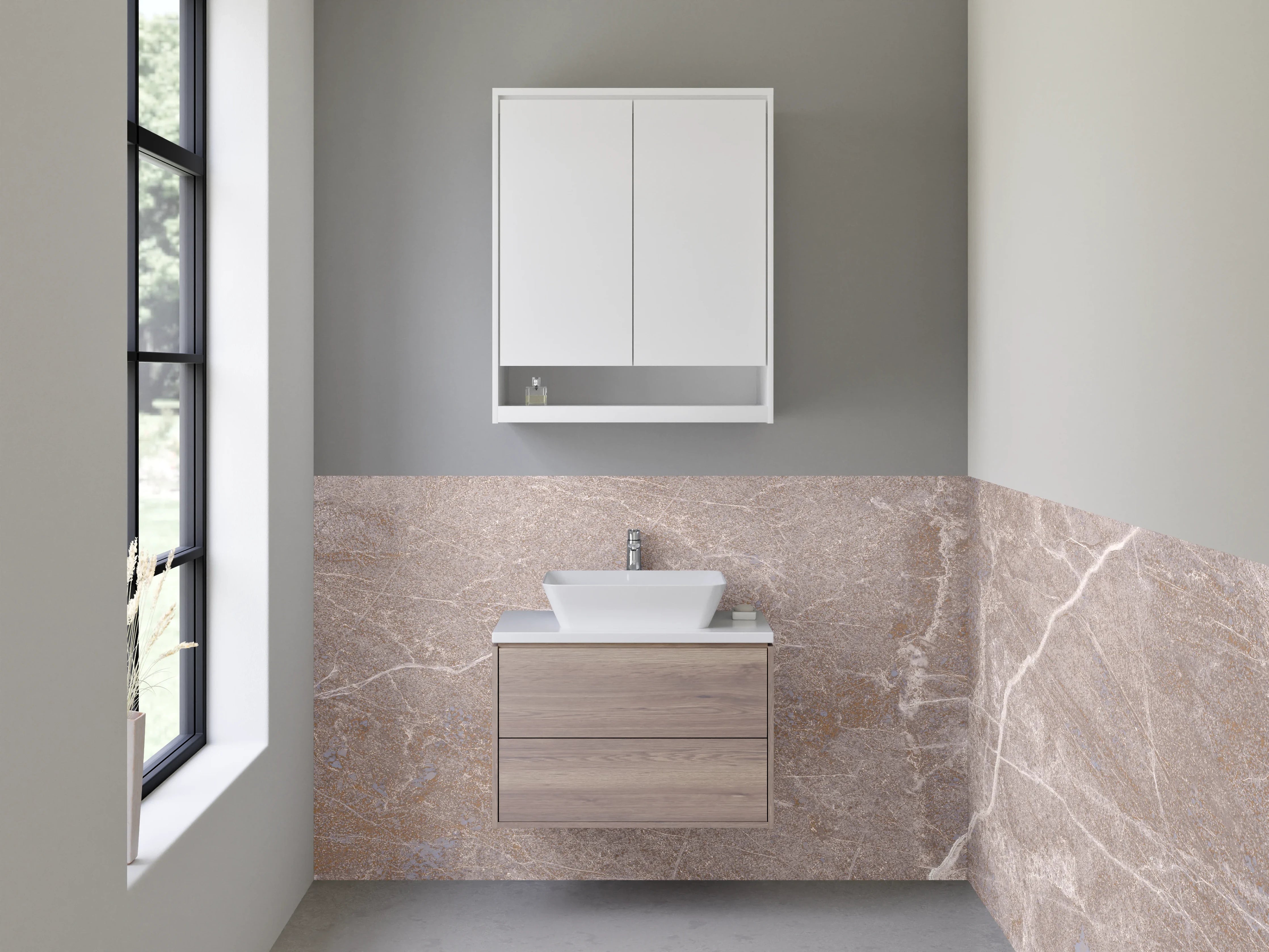Waschbecken-Rückwand - Edle Marmor-Optik in Braun-Beige