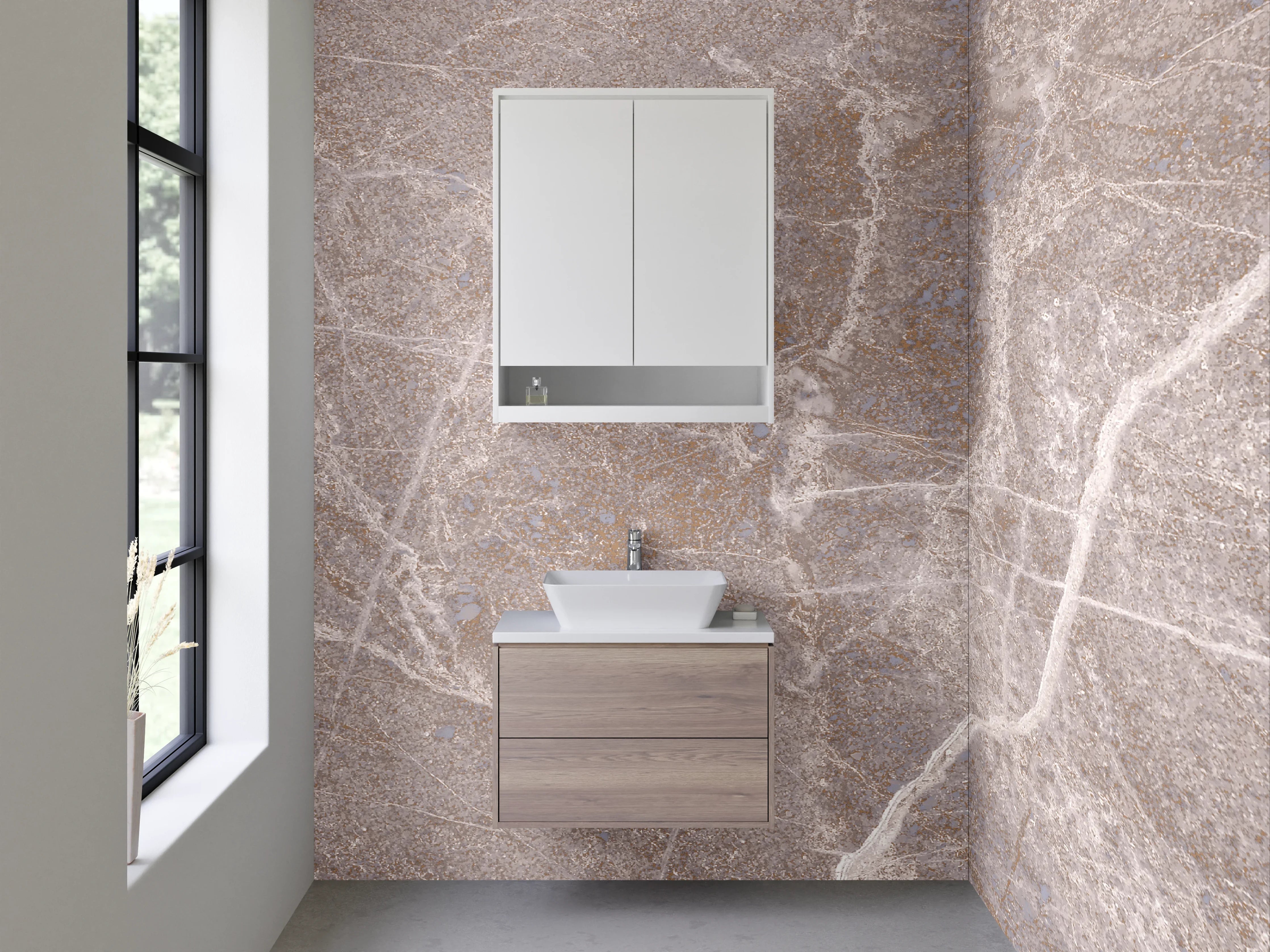 Waschbecken-Rückwand - Edle Marmor-Optik in Braun-Beige
