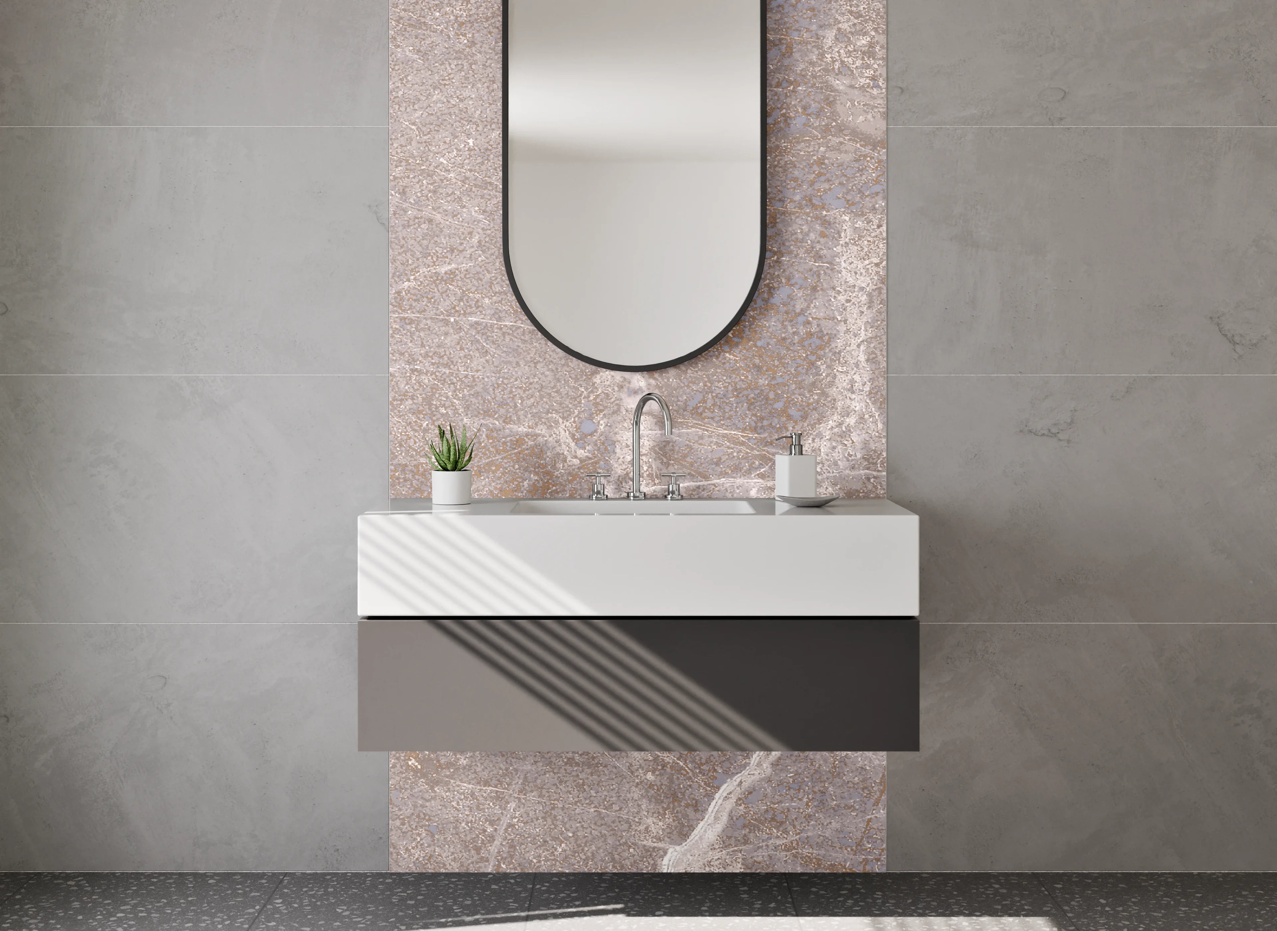Waschbecken-Rückwand - Edle Marmor-Optik in Braun-Beige
