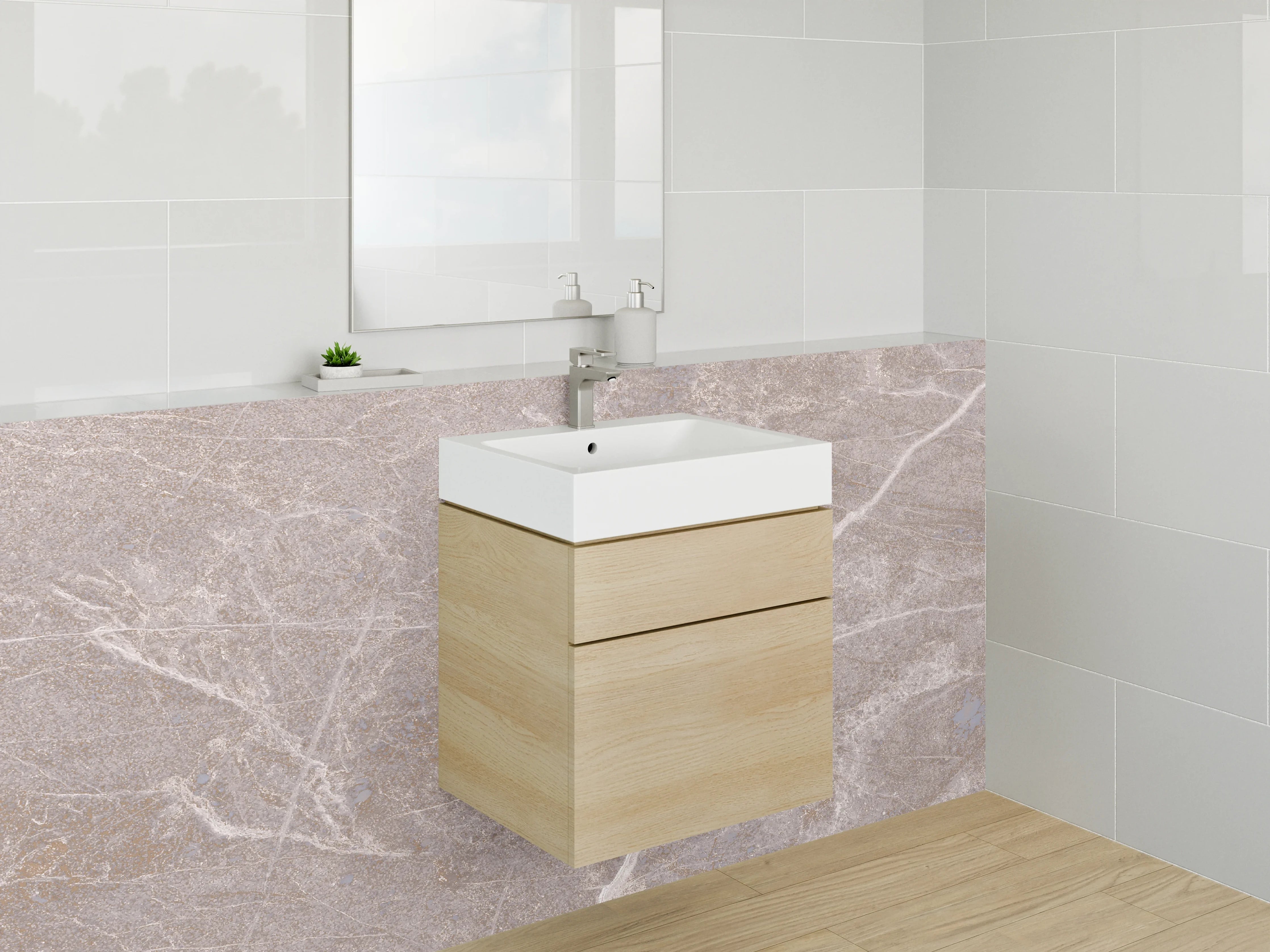 Waschbecken-Rückwand - Edle Marmor-Optik in Braun-Beige