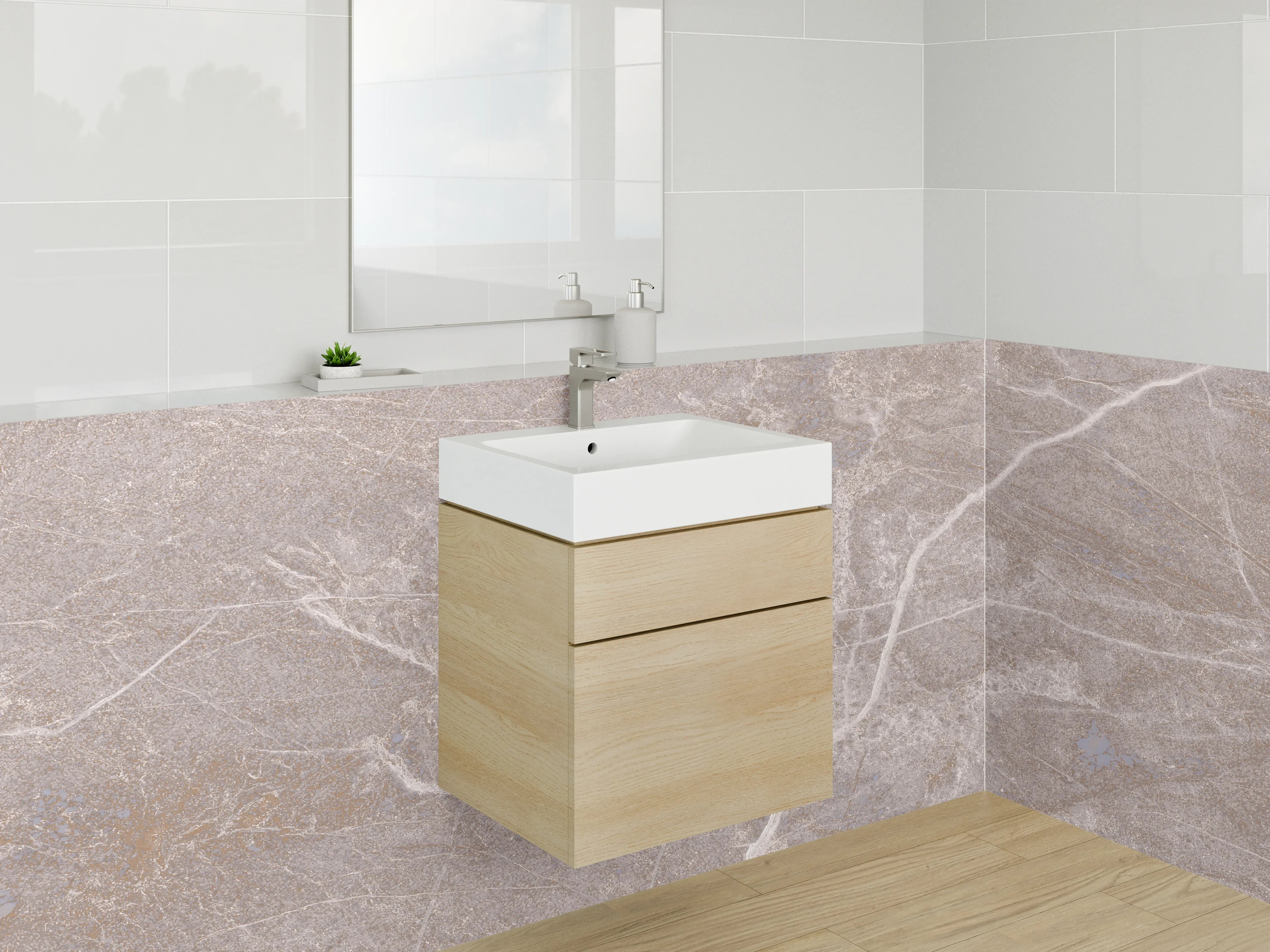 Waschbecken-Rückwand - Edle Marmor-Optik in Braun-Beige