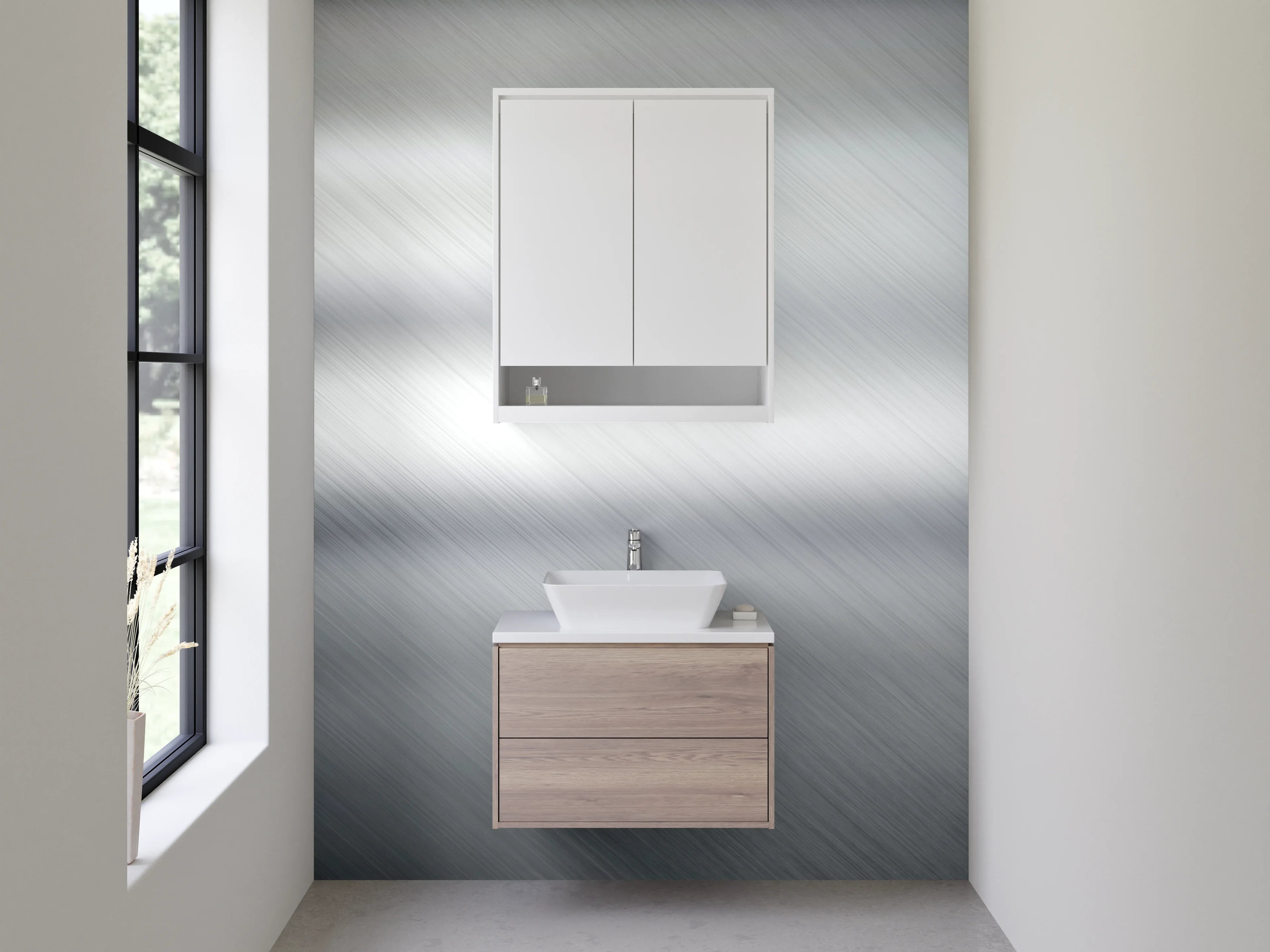 Waschbecken-Rückwand - Edle Metallic-Optik in Silber Weiß Grau