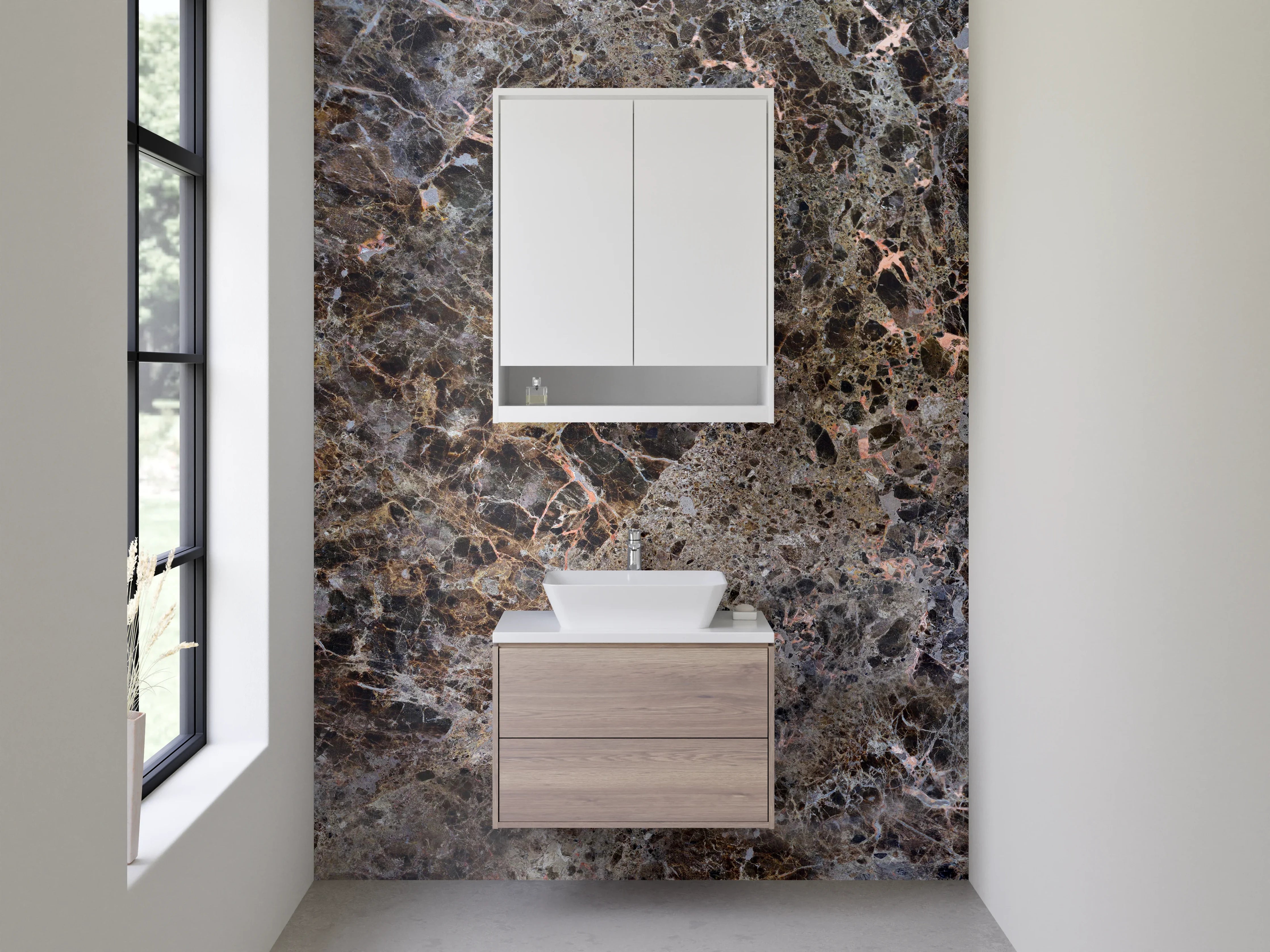 Waschbecken-Rückwand - Edle braune Marmoroptik für Rückwände