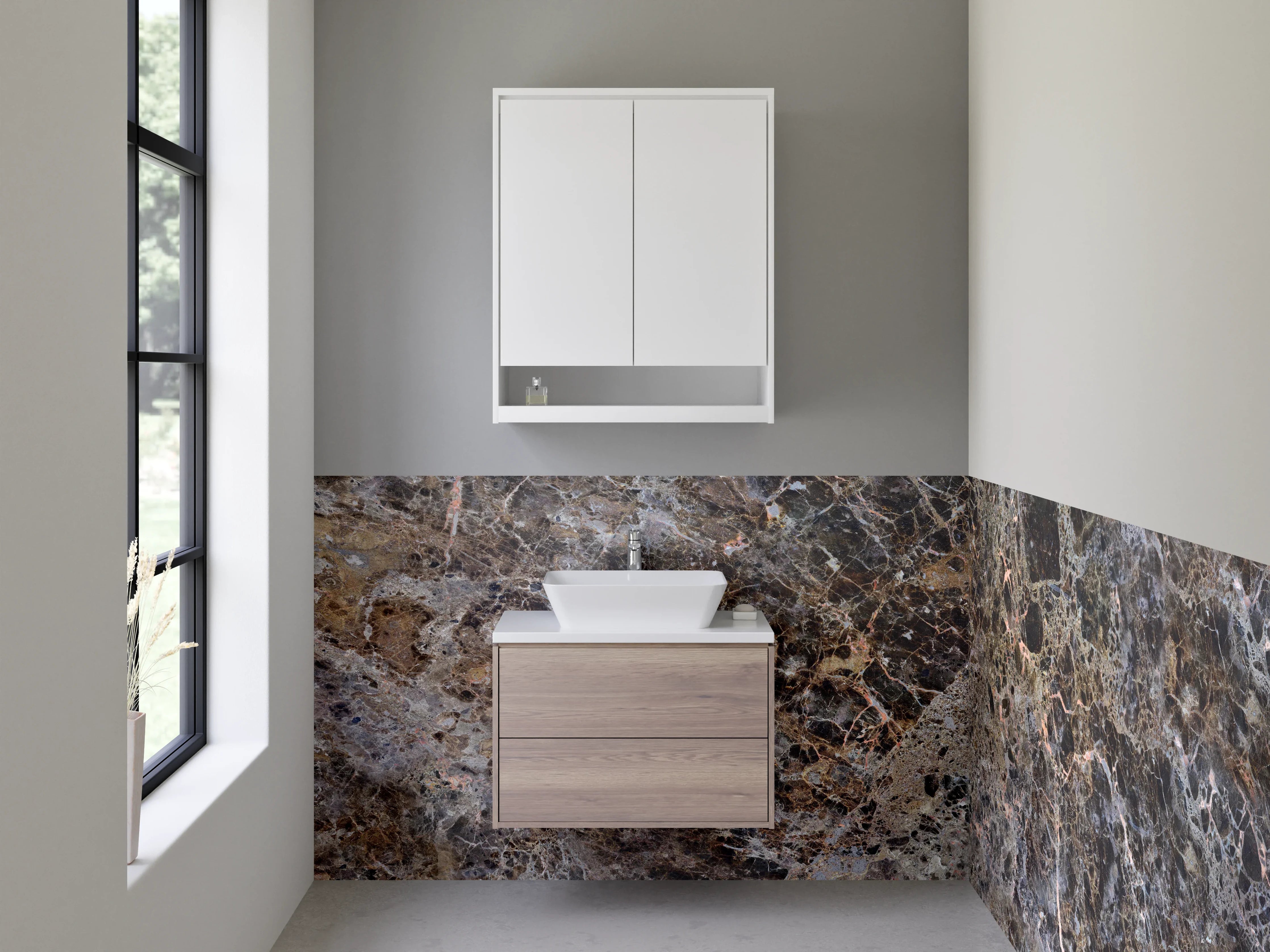 Waschbecken-Rückwand - Edle braune Marmoroptik für Rückwände