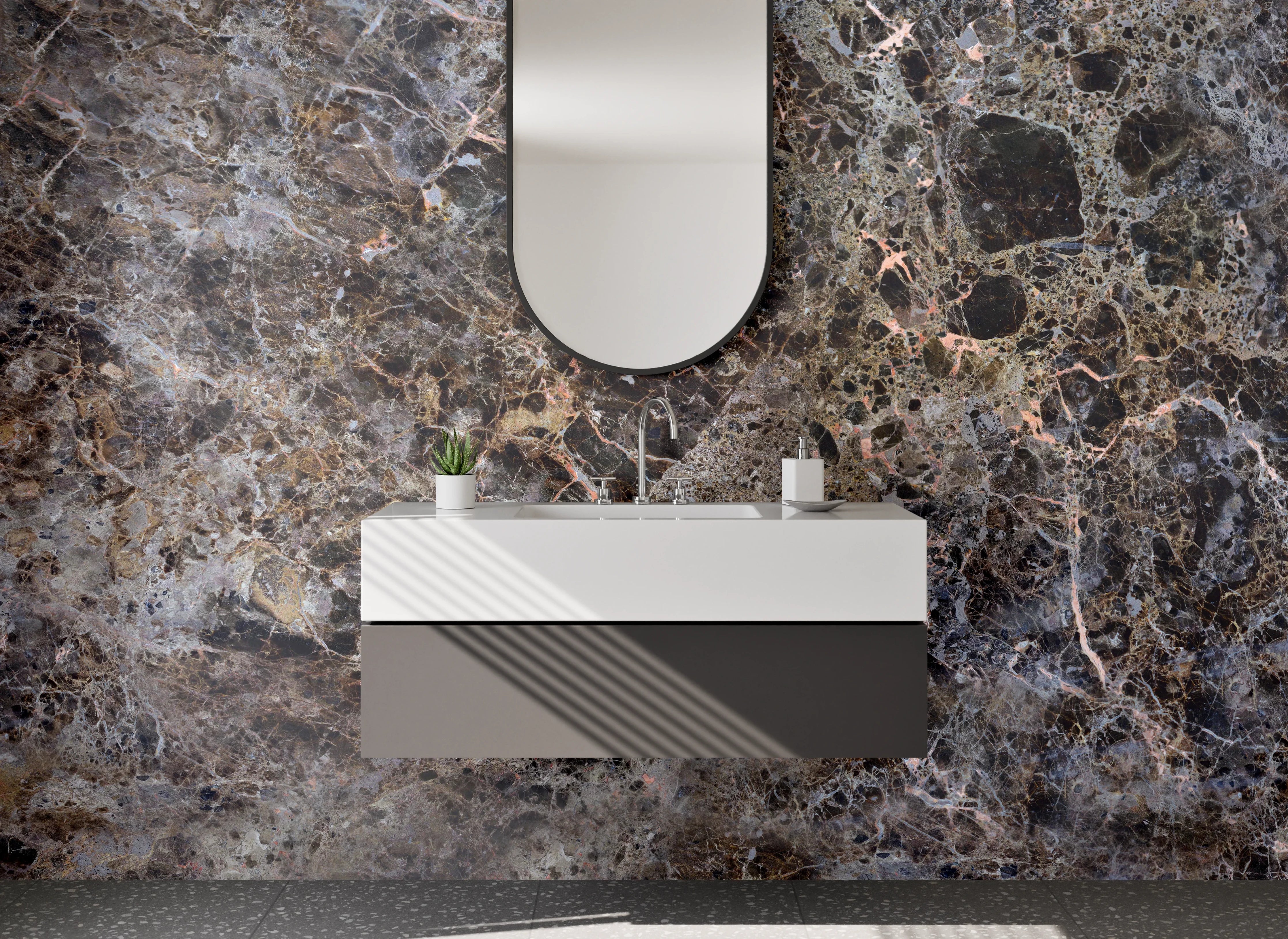 Waschbecken-Rückwand - Edle braune Marmoroptik für Rückwände