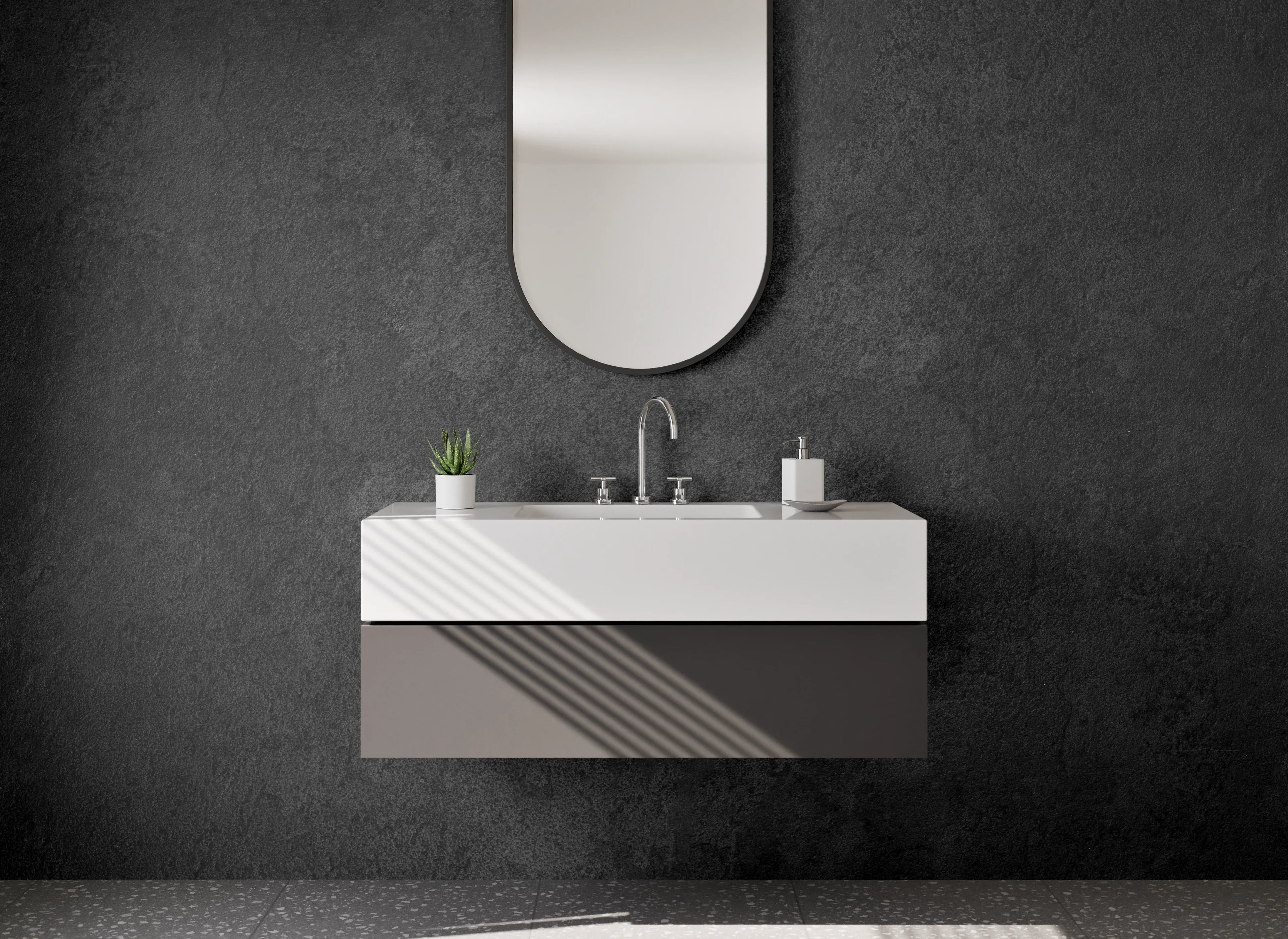 Waschbecken-Rückwand - Edle schwarze Stein-Optik Fliesen